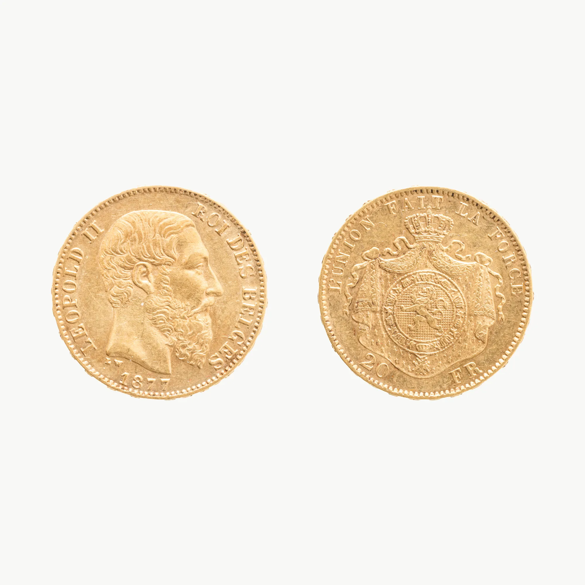 Monedă 20 Franci, Leopold II, 1877, aur