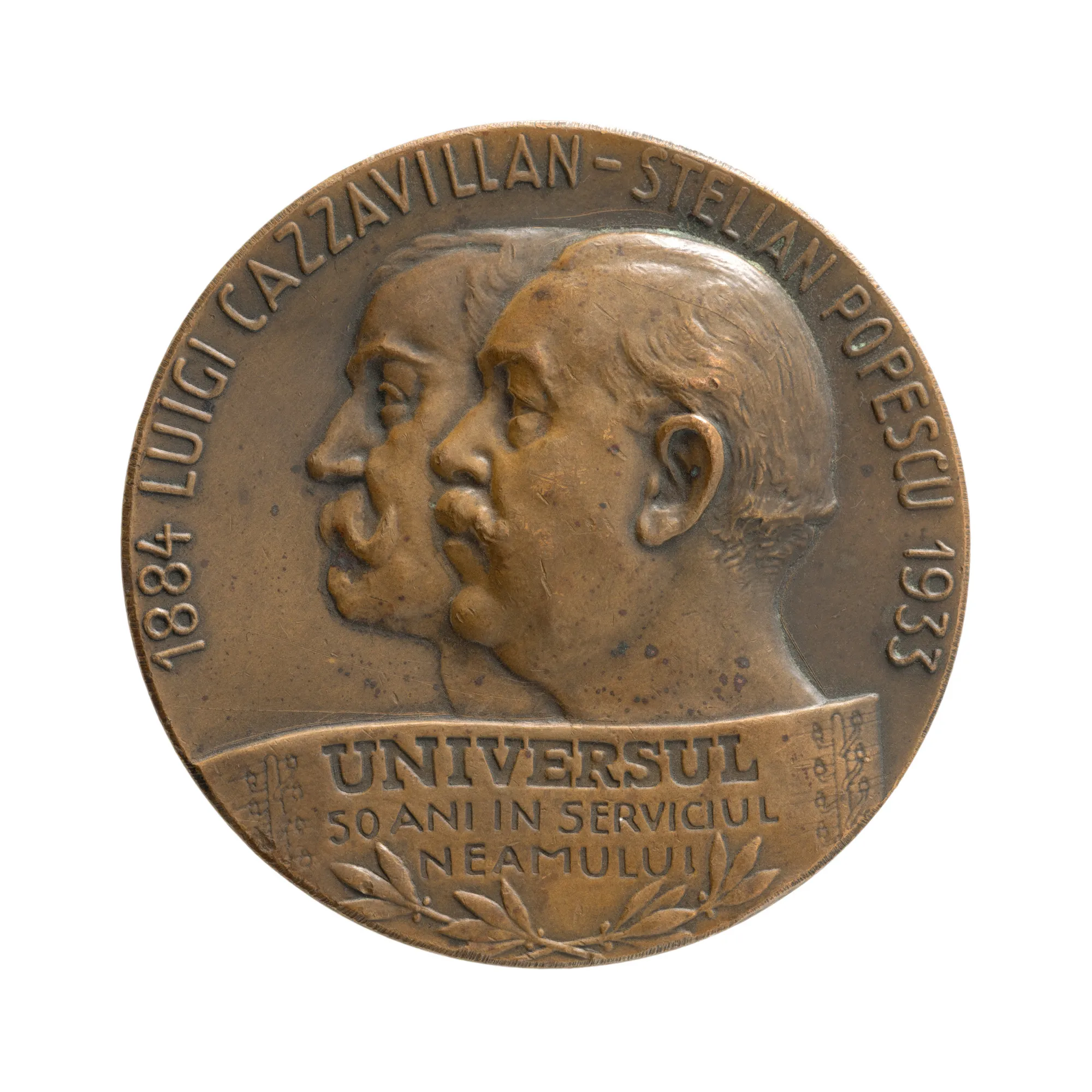 "Luigi Cazzavillan-Stelian Popescu Medal. 50 Years in Service of Labor", engraver Theodor Burcă, 1933