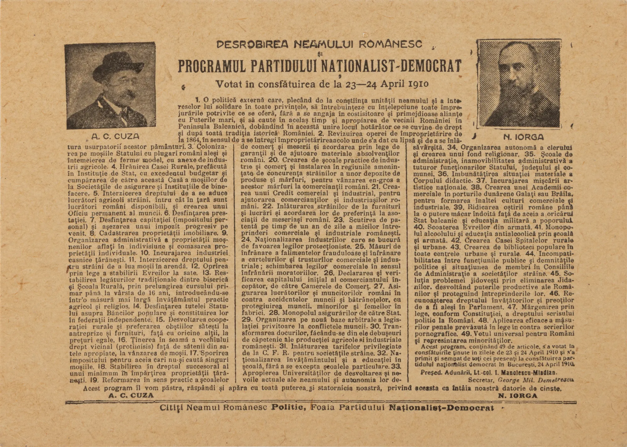 Cartolină electorală publicitară a Partidului Naționalist-Democrat, cca. 1910, provine din arhiva Remus Caracaș
