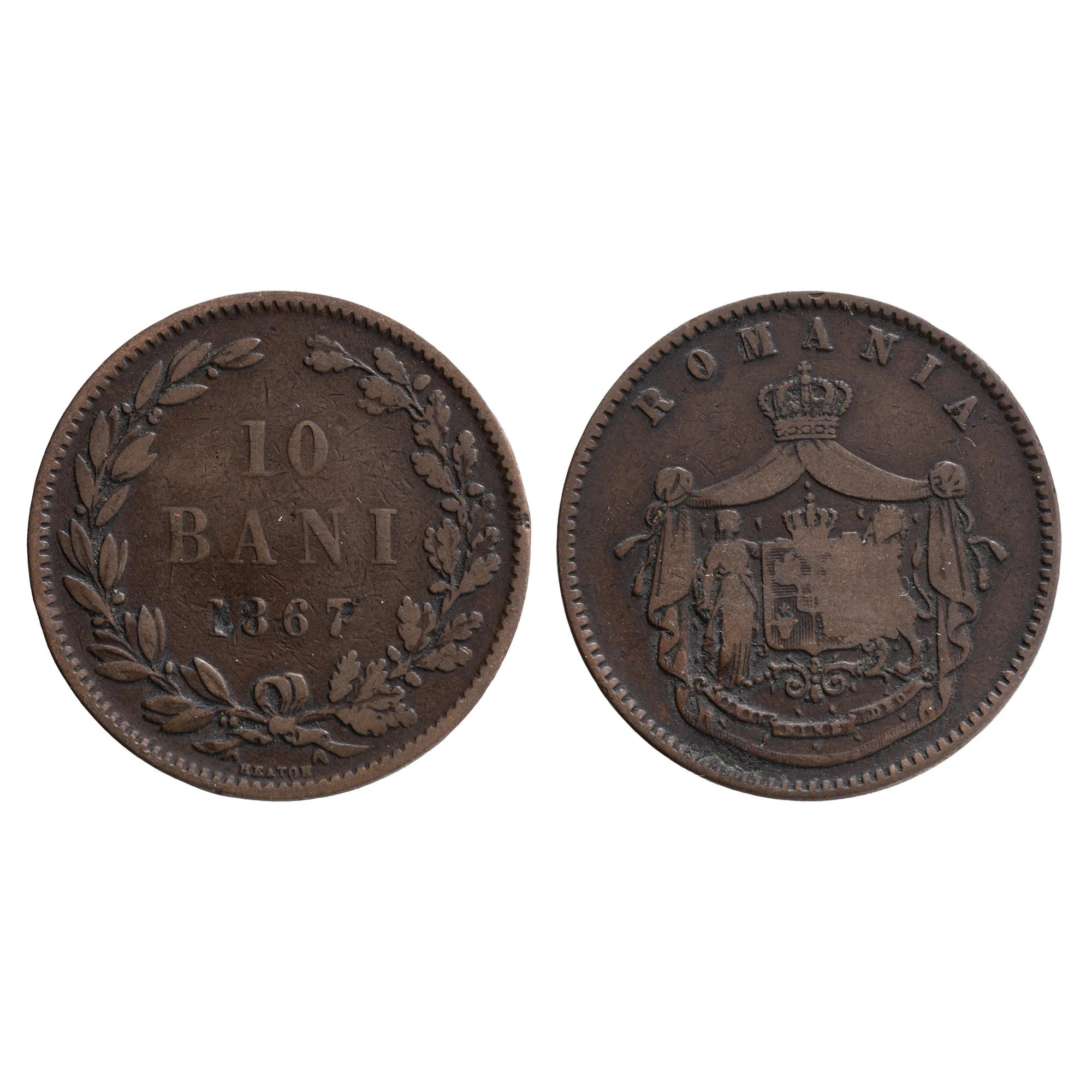 Monedă 10 Bani, Carol I, 1867, Heaton
