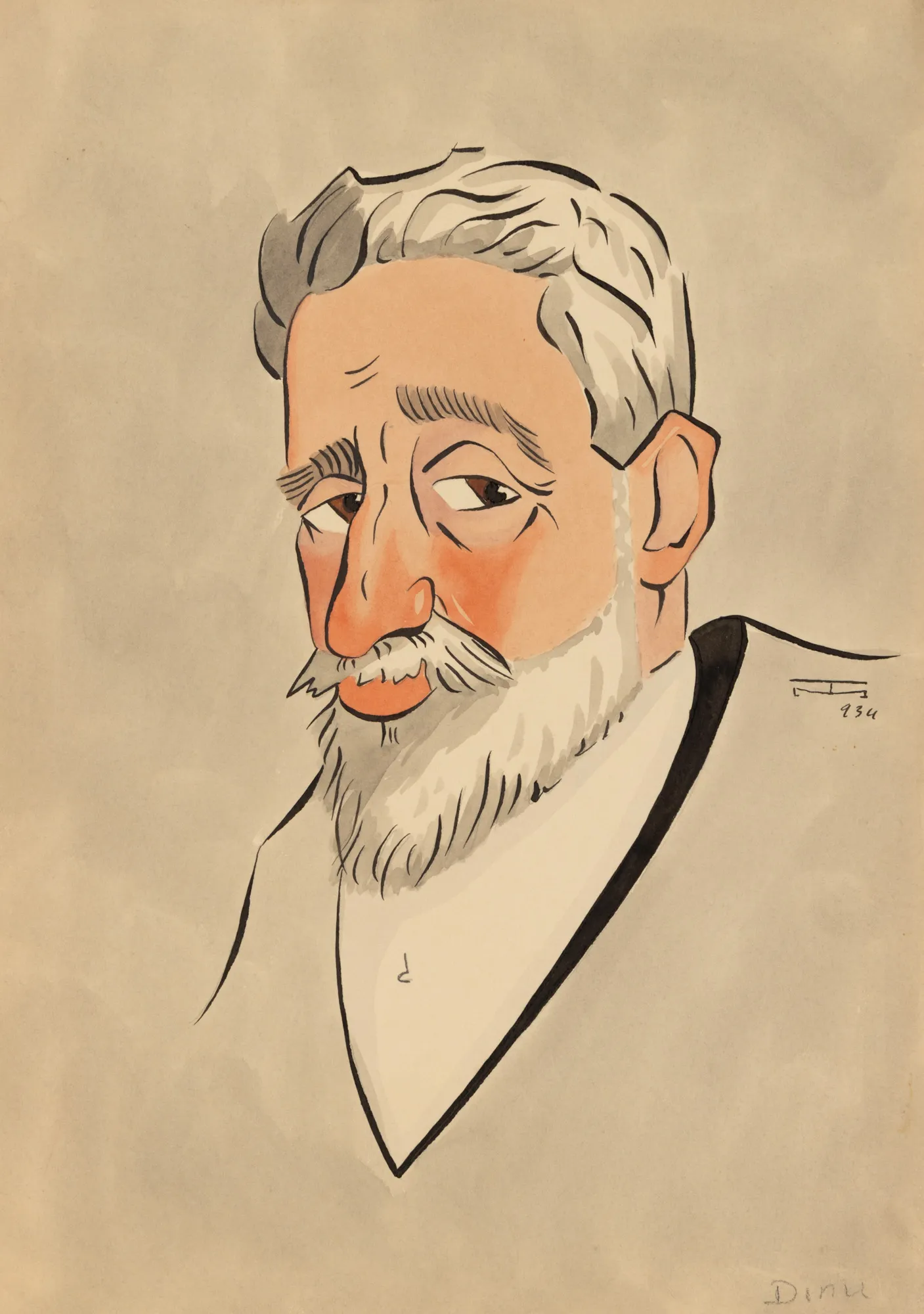 Caricatura omului politic liberal Constantin (Dinu) Brătianu (1866-1950), de MIhai Tacorian, 1934
