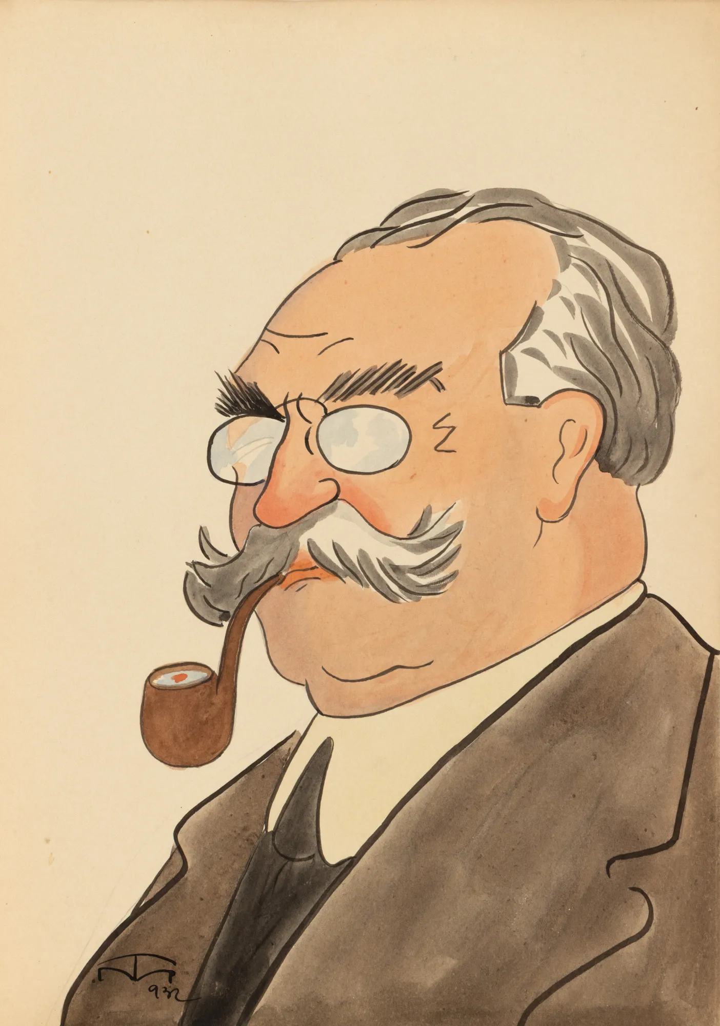 Caricature of the politician Alexandru Vaida-Voevod (1872-1950), by Mihai Tacorian, 1932