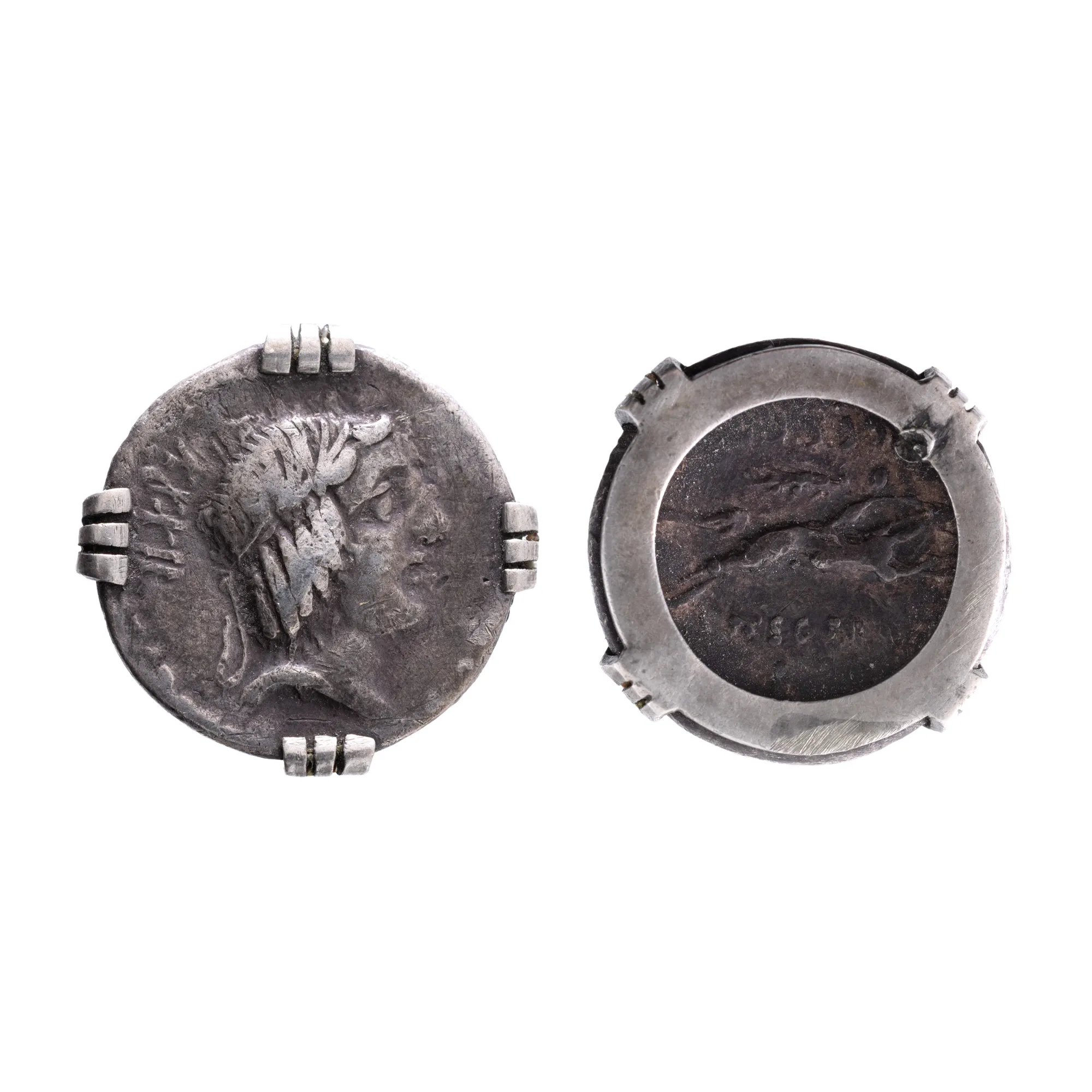 Republican Denarius coin, 90 BC, made of silver, framed in silver, as a pendant