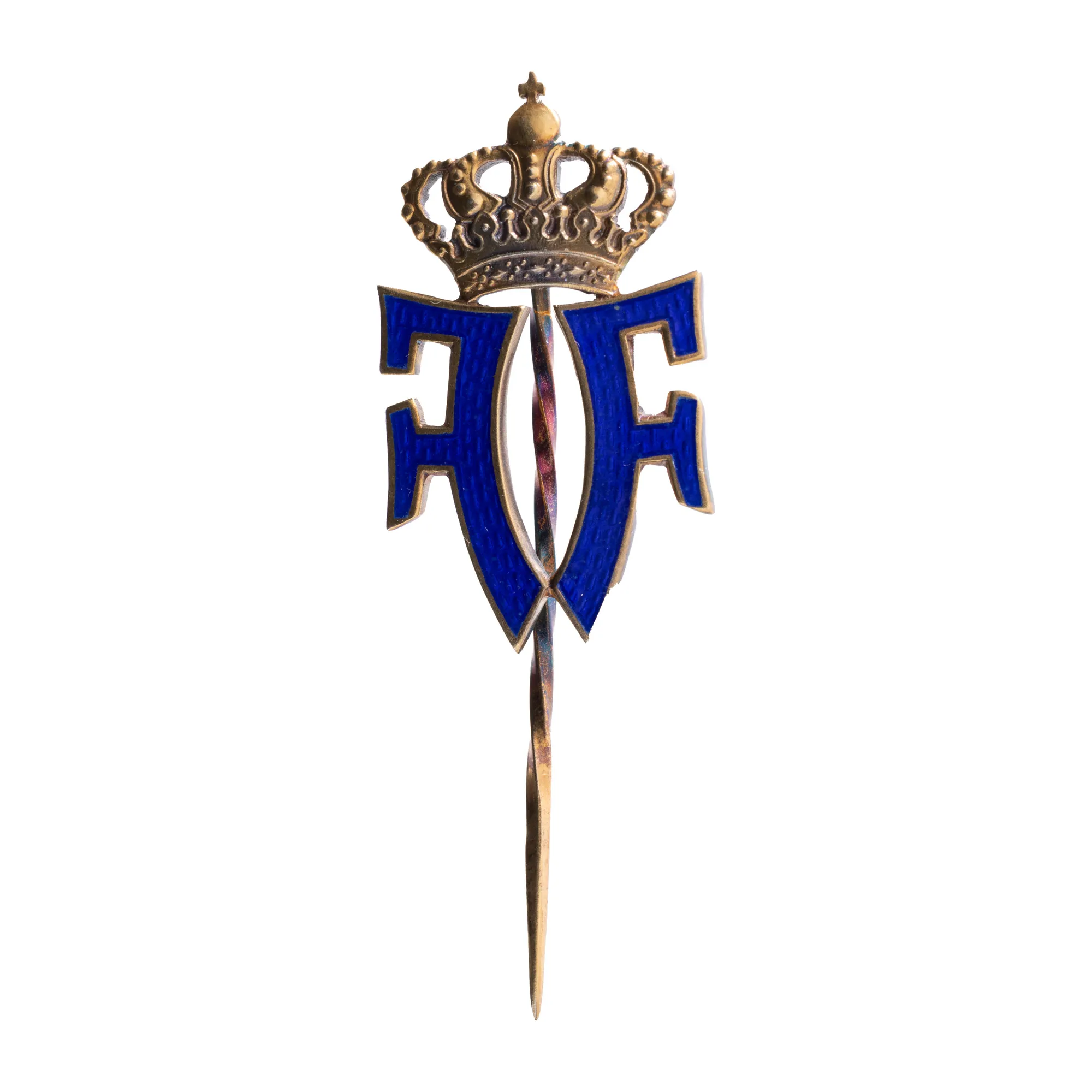 Decorative Pin with King Ferdinand's Cipher, ca. 1925, Gilt Silver