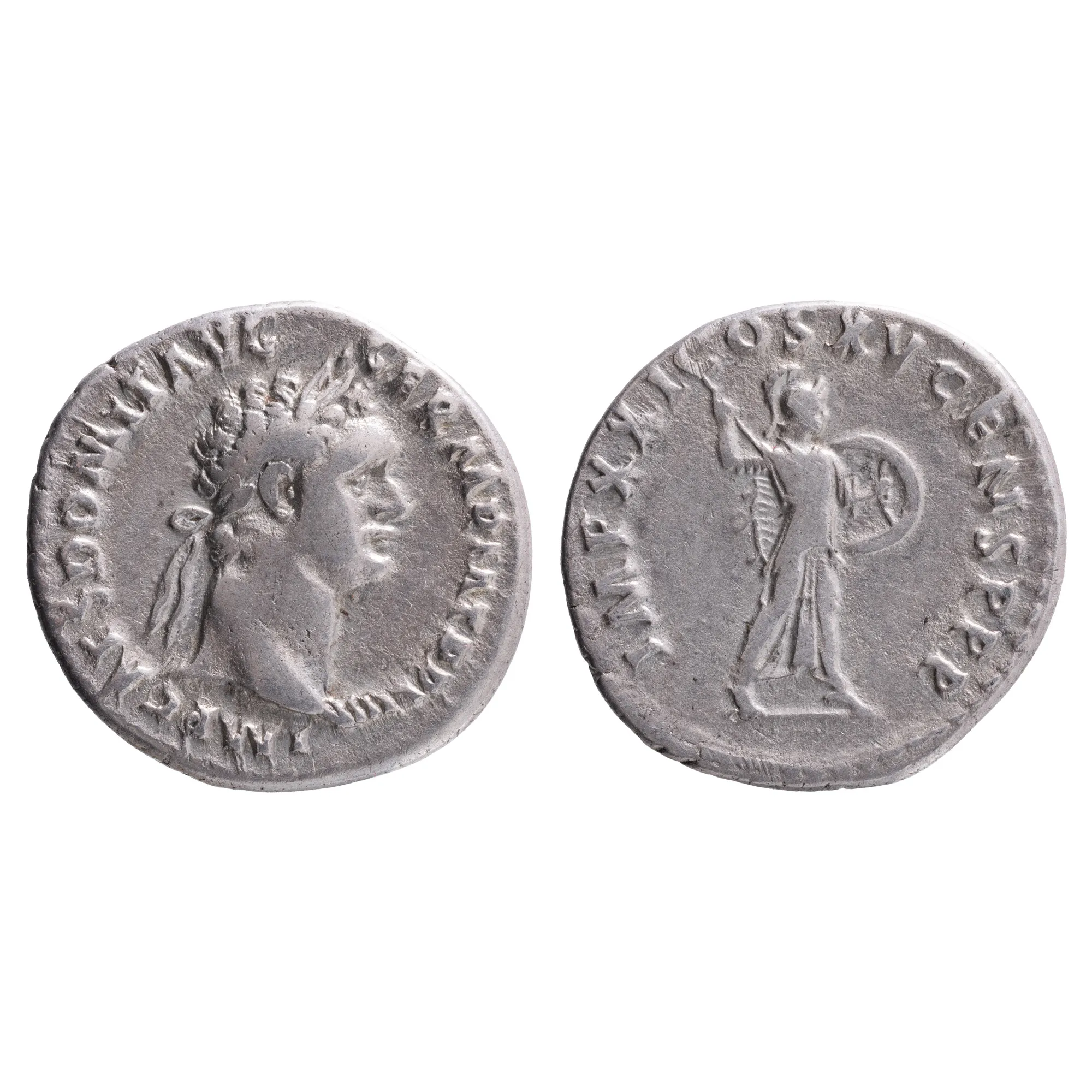Monedă Denarius, Domitian, tip Minerva, Imperiul Roman, 90 e.n., argint
