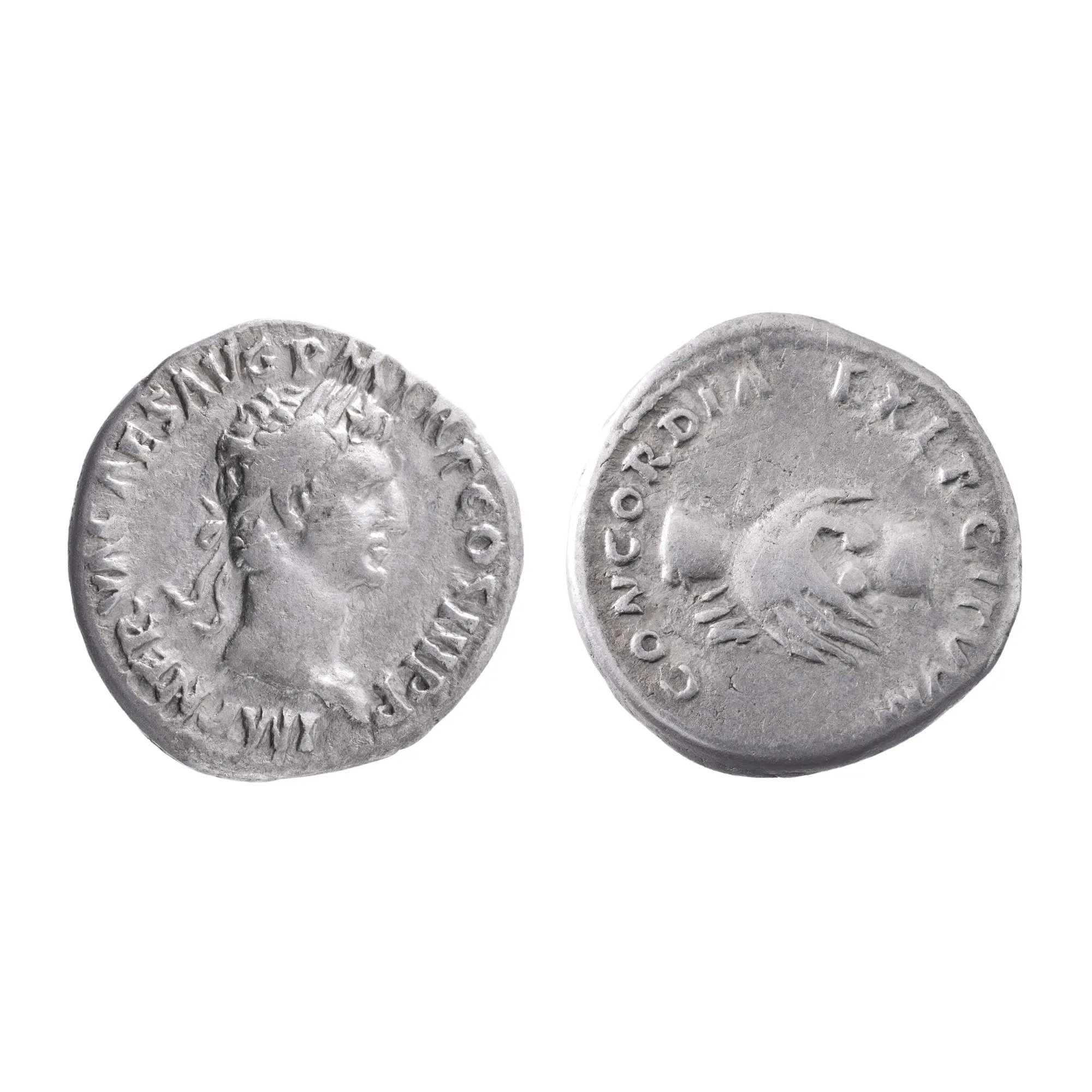 Monedă Denarius, Nerva, tip Concordia, Imperiul Roman, 96 e.n., argint