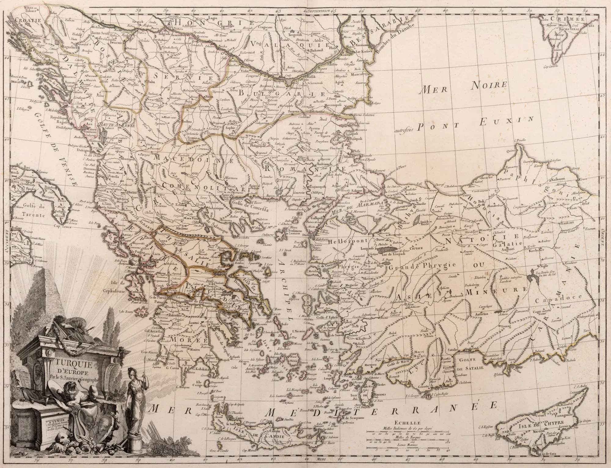 "European Turkey Map" by Jean Janvier, printed by François Santini, Venice, 1784
