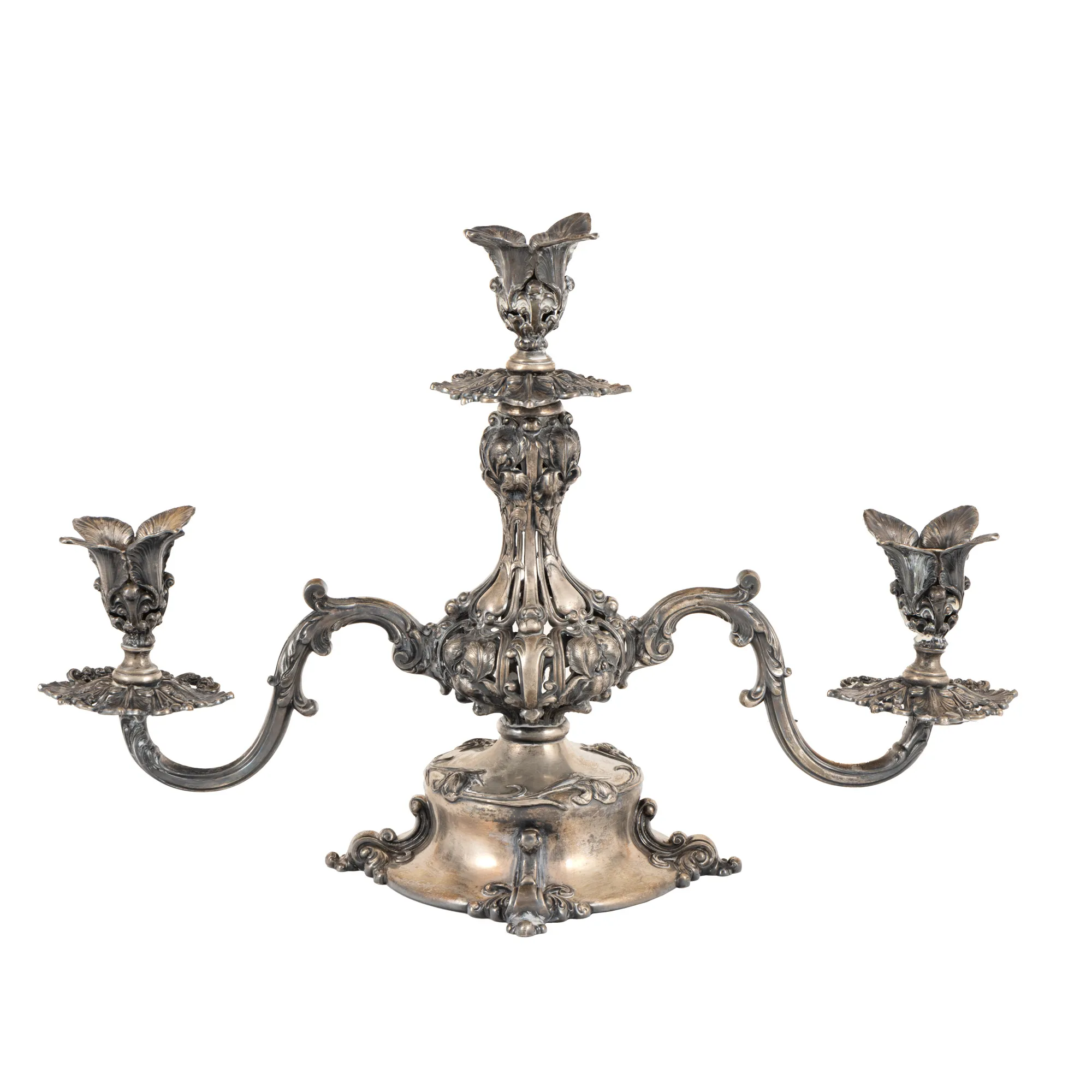 Silver-plated candlestick decorated with vegetal motifs, first half of the 20th century