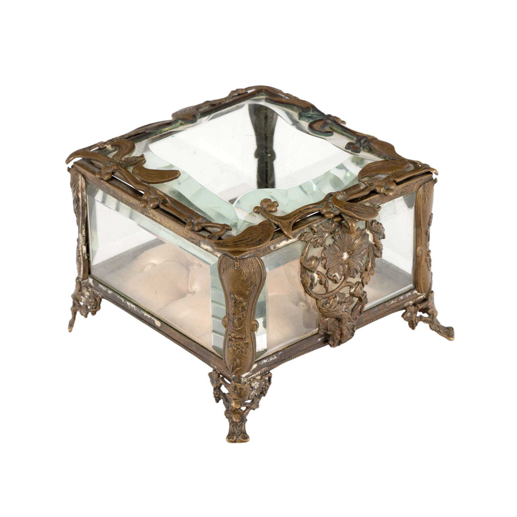 Cutie Art Nouveau, pentru bijuterii, din cristal și bronz, cca. 1900