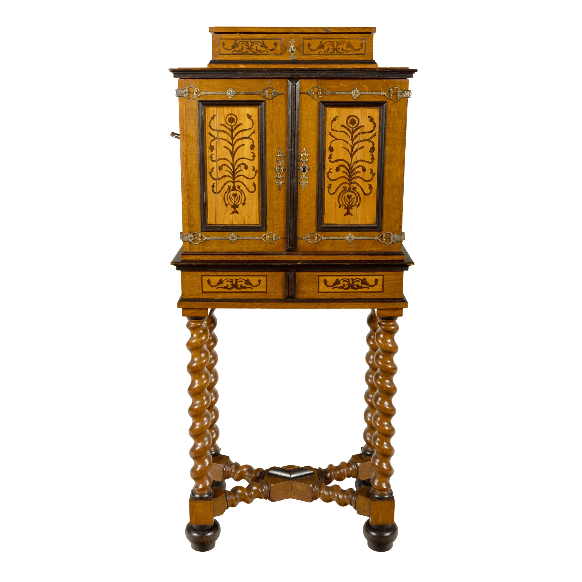 Cabinet Historist flamand, cu intarsii și picioare torsate, sec. XIX