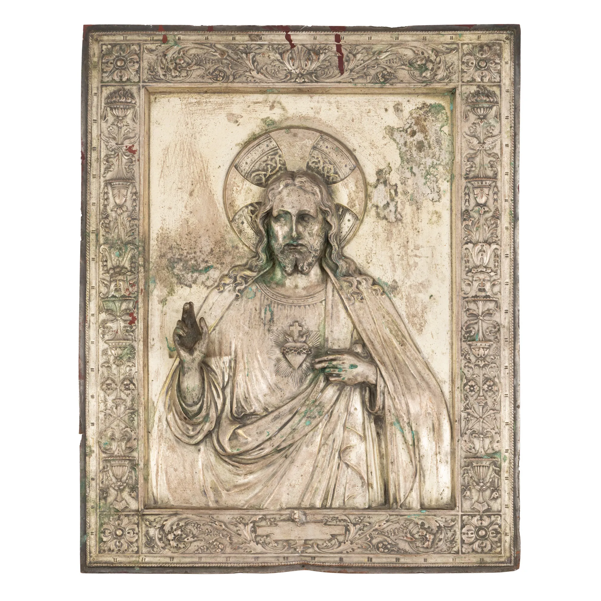 Icoană în relief, argintată, ”Iisus Binecuvântând”, atelier românesc, sec. XIX