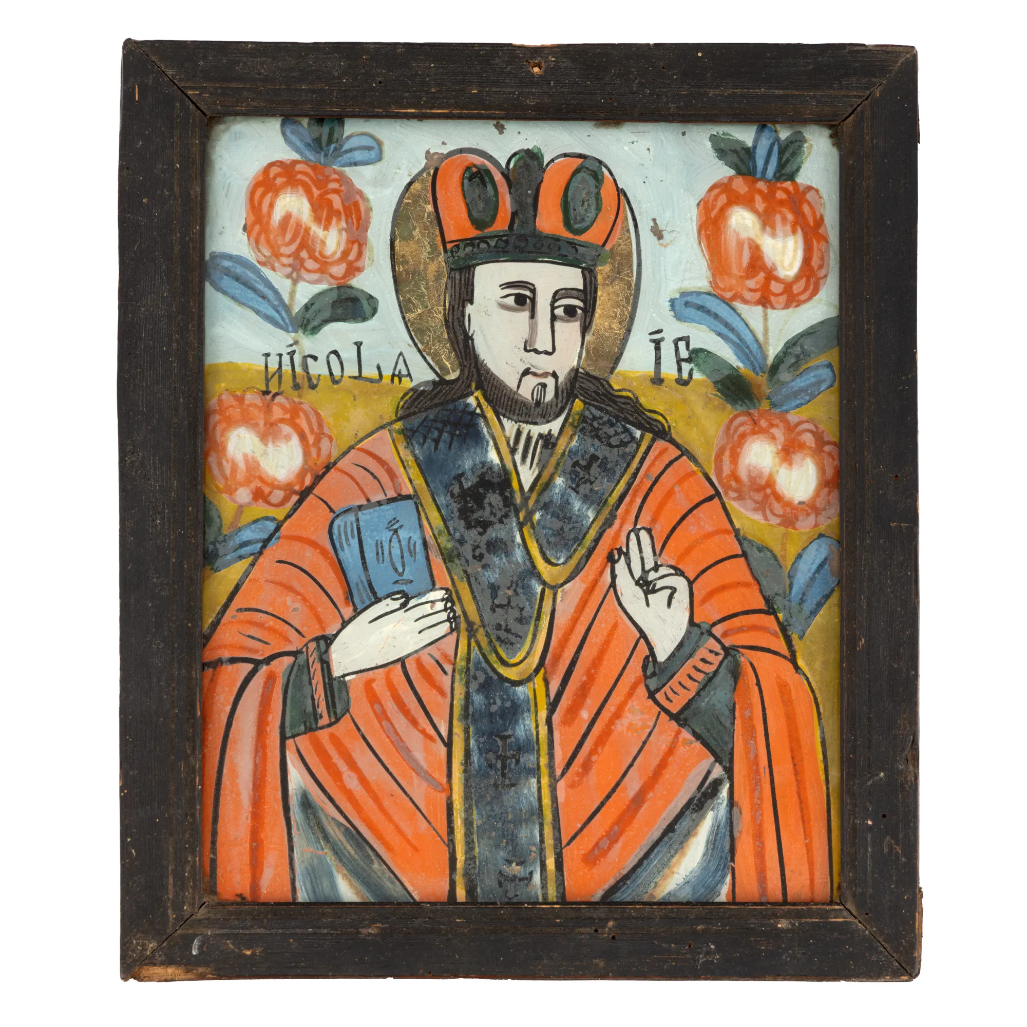 Icoană pe glajă, ”Sfântul Ierarh Nicolae”, atelier din Gherla, sfârșitul sec. XIX