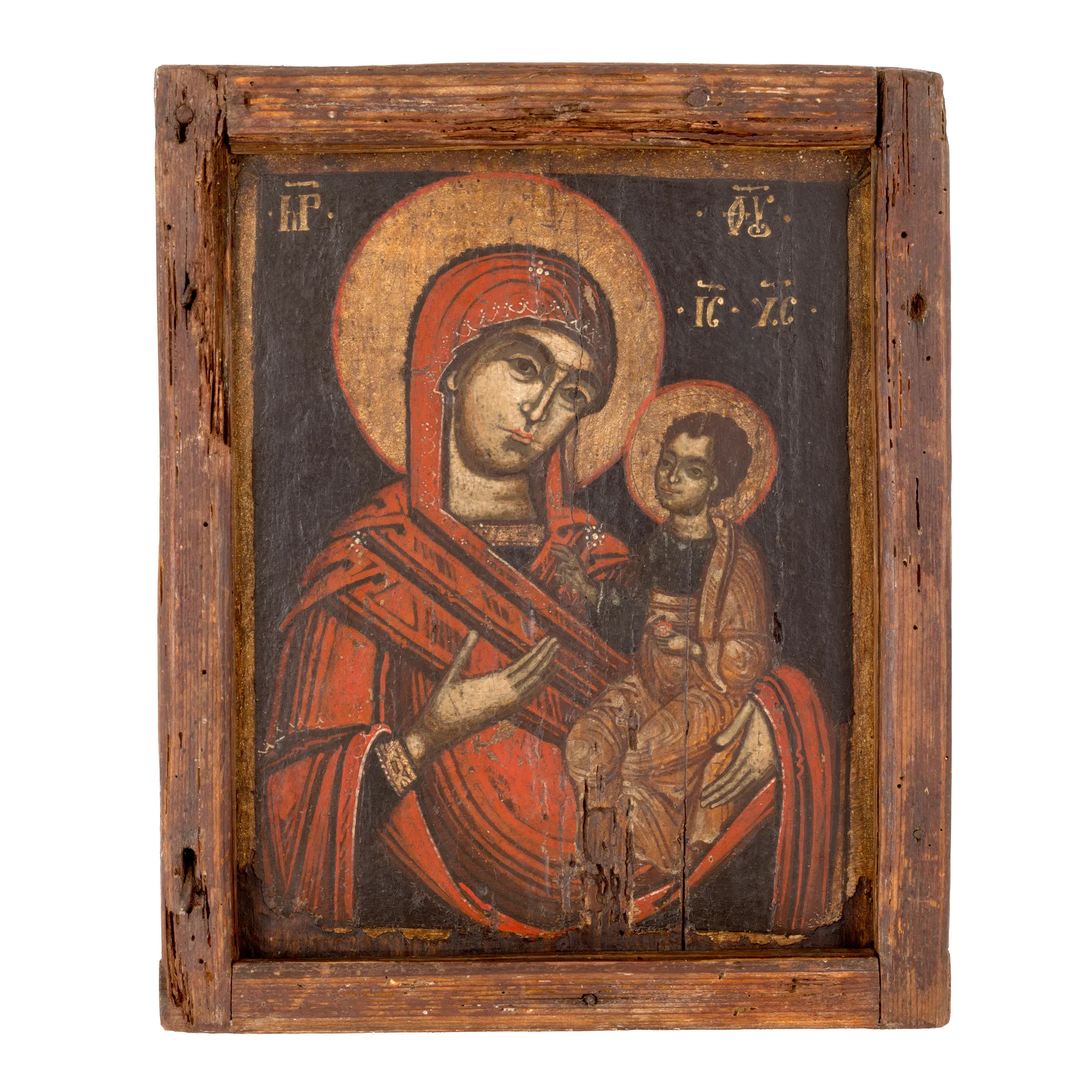 Icoană pe lemn, ”Maica Domnului cu Pruncul (Hodighitria)”, Țara Românească, școală post-brâncovenească, prima jumătate a sec. XVIII, piesă rară, de colecție