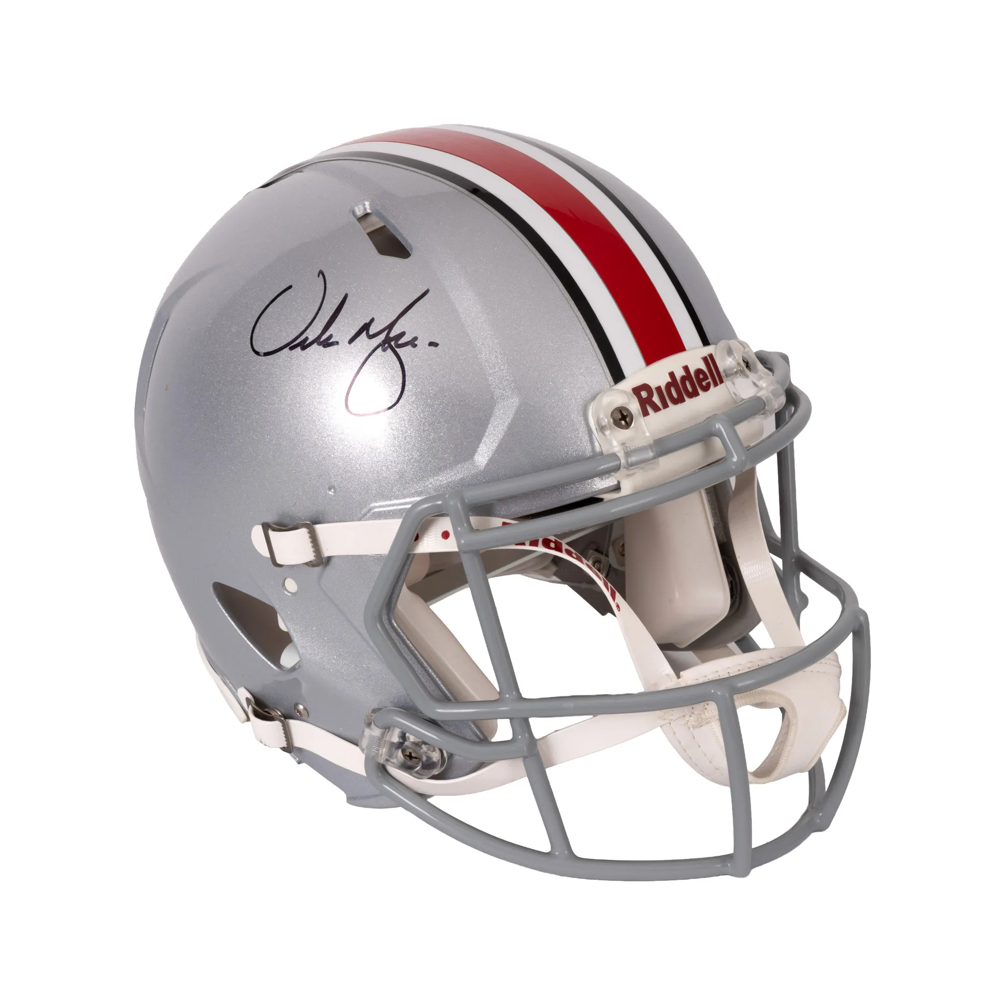 Replică de cască de fotbal american, Ohio State Buckeyes, model Riddell Speed Pro-Line, cu semnătura olografă a lui Urban Meyer, în husa și cutia originale