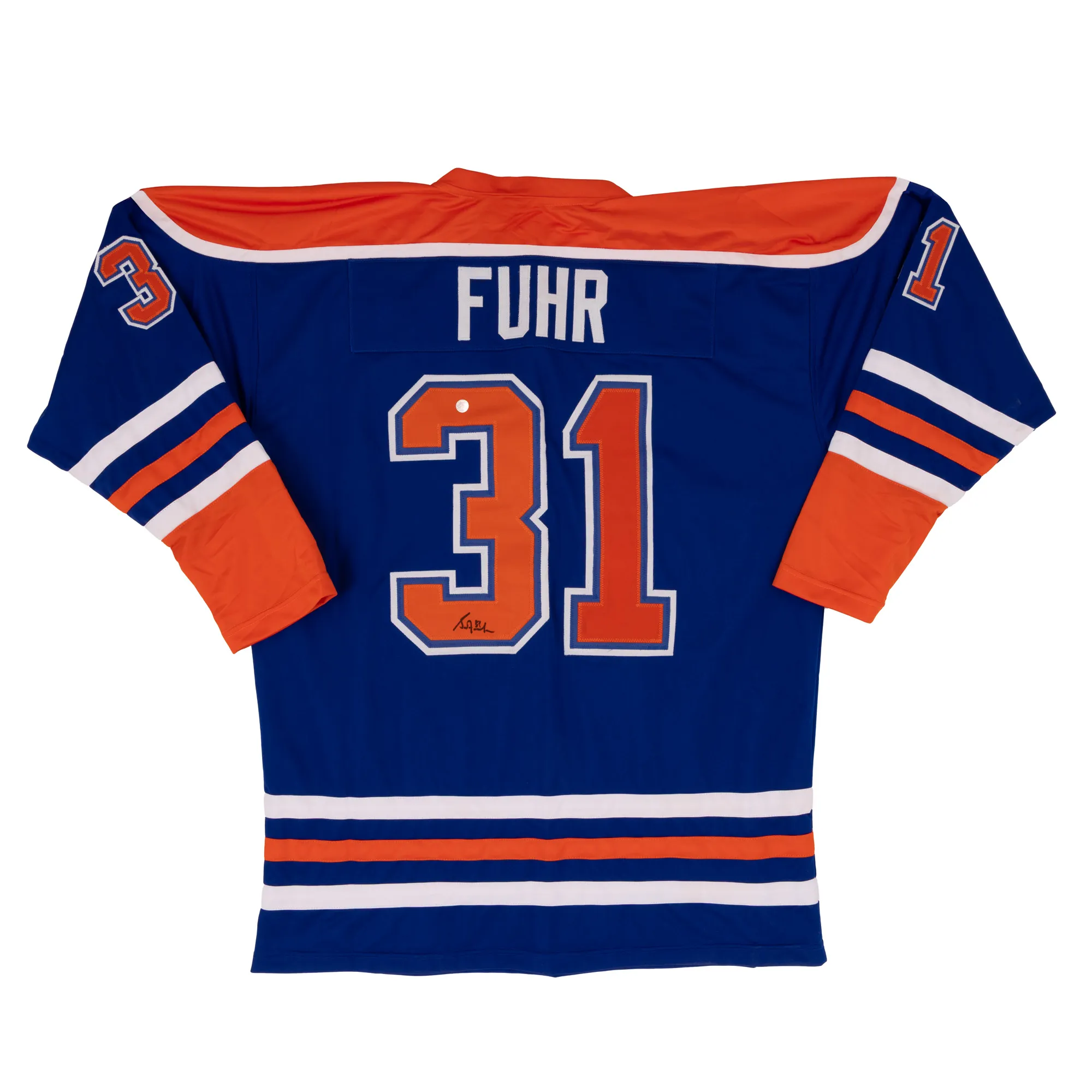 Tricou de hochei, cu semnătura olografă a lui Grant Fuhr, cu timbru de autentificare de la AVM
