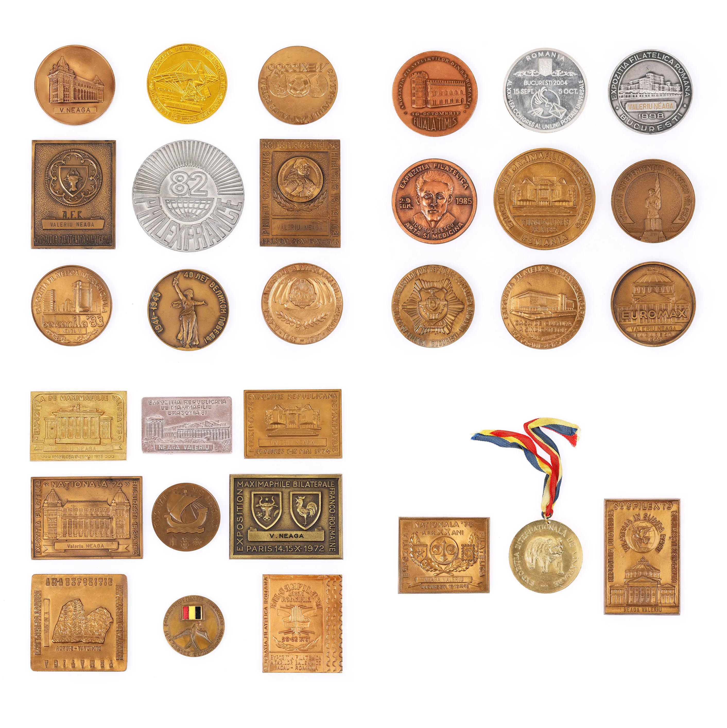 Colecție formată din 30 de plachete și medalii din colecția personală a lui Valeriu Neaga, fondatorul Federației Române de Maximafilie, anii 1970-1980