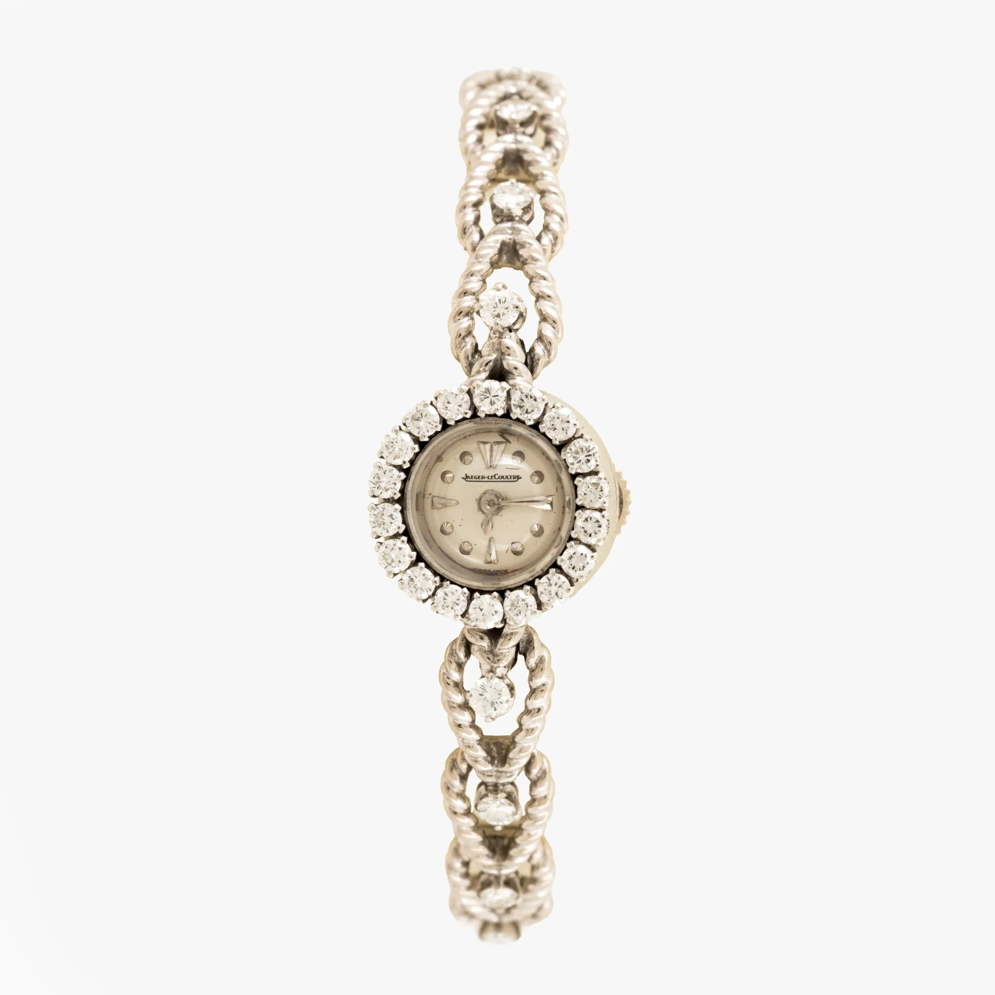 Ceas Jaeger-LeCoultre Cocktail, din aur alb, decorat cu diamante, de mână, de damă
