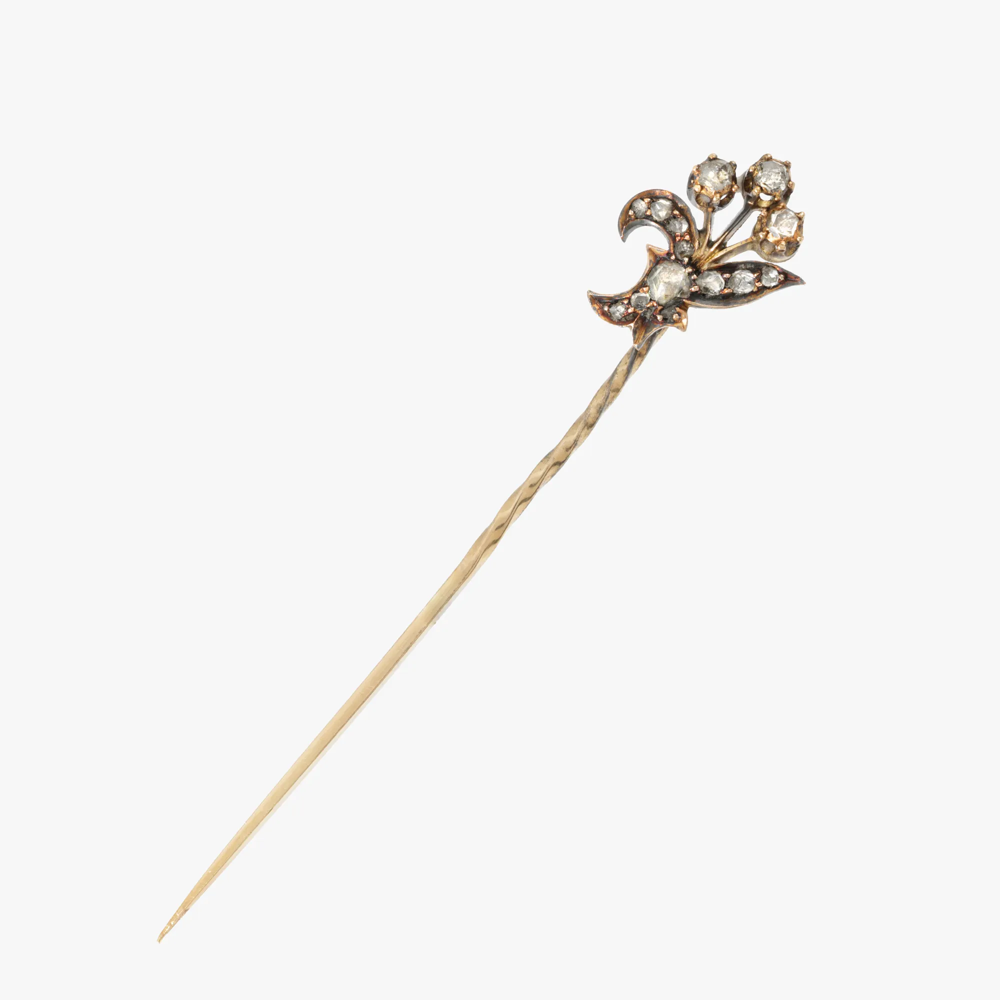Belle Époque gold pin, decorated with diamonds