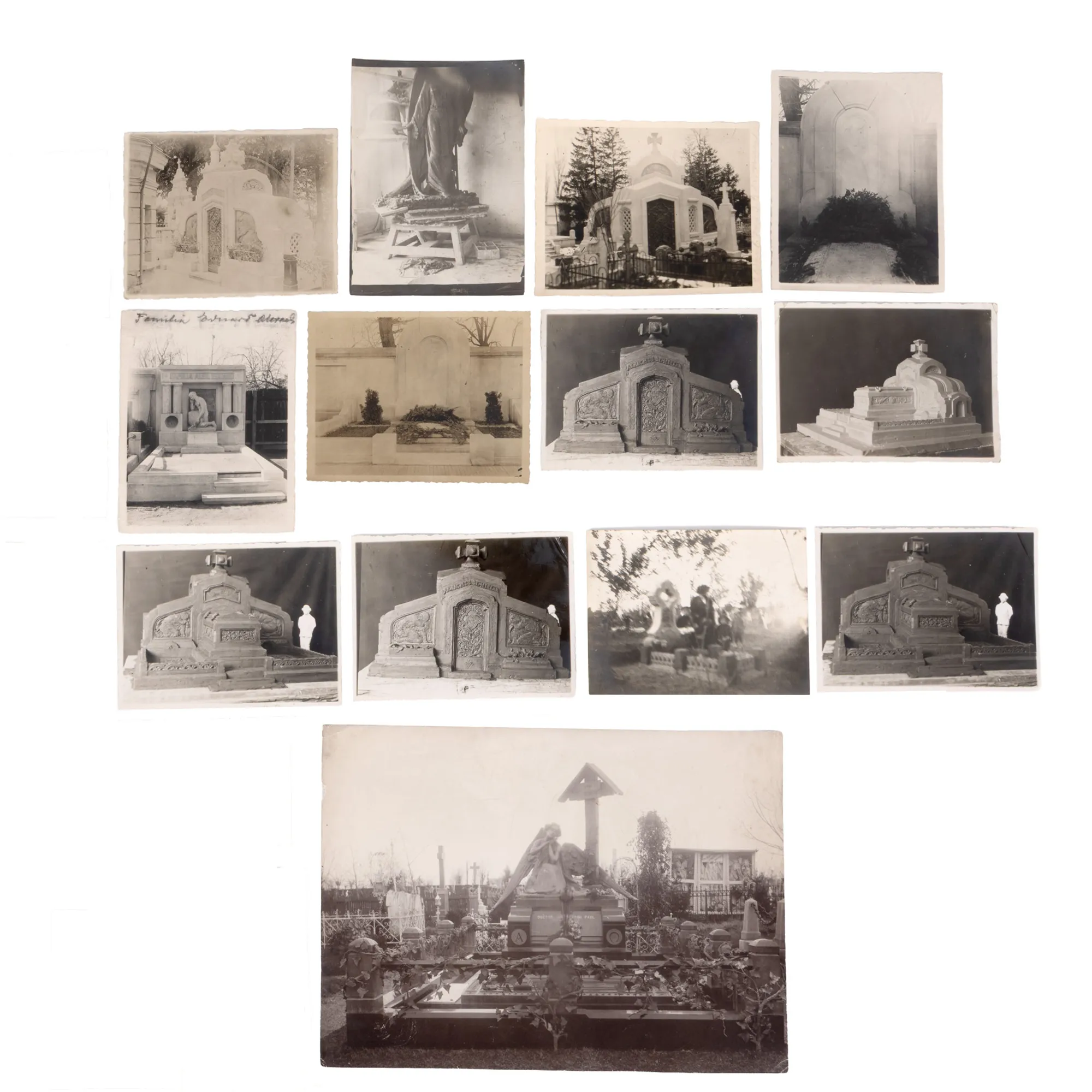 Lot format din 13 fotografii ilustrând monumente funerare realizate de Emil W. Becker, atelier fotografic M. Bilinsky, București, perioada interbelică, provin din arhiva personală a artistului