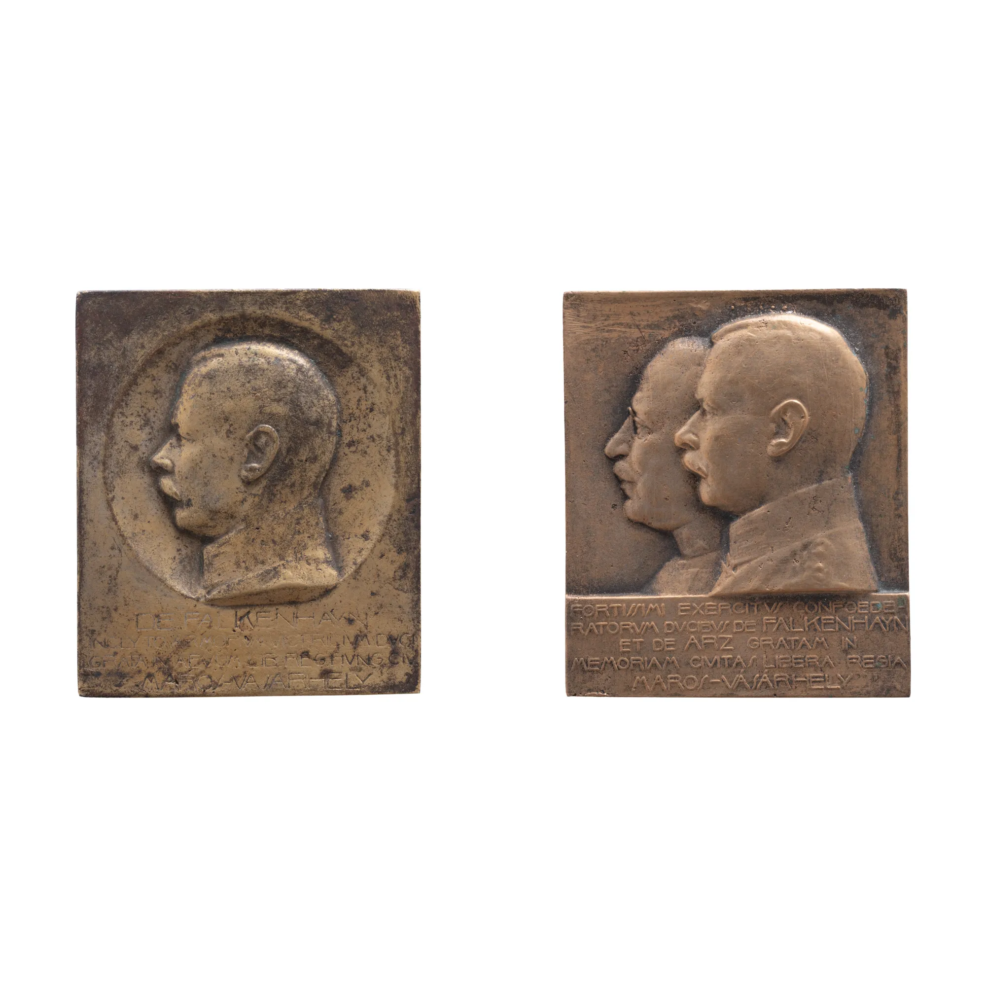 Lot format din plachetă ”Erich von Falkenhayn”, cca. 1916, și plachetă ”Generalii Erich von Falkenhayn și Artur Arz von Strausenburg”, 1916