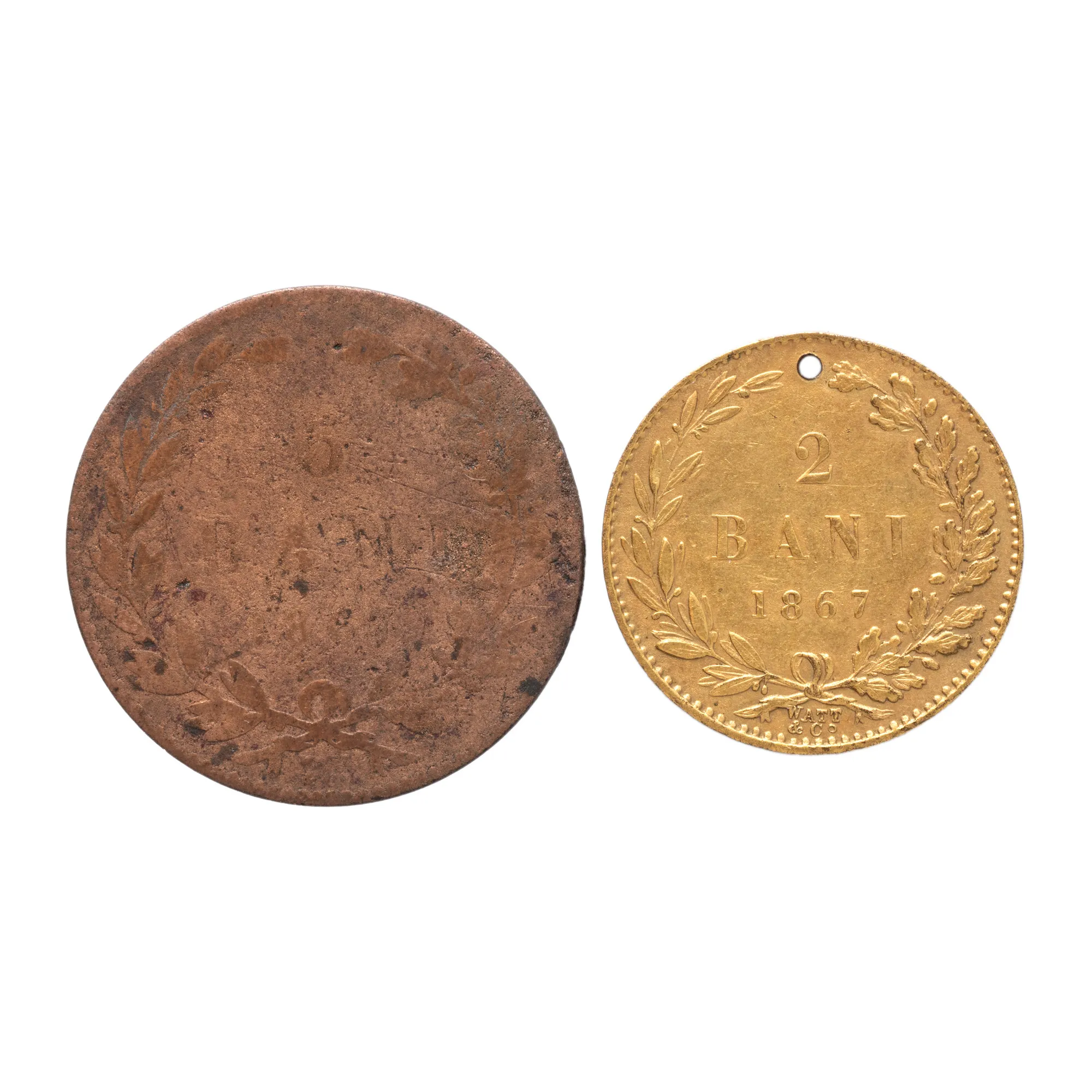 Lot format din două monede 2 Bani, 5 Bani, Carol I, 1867