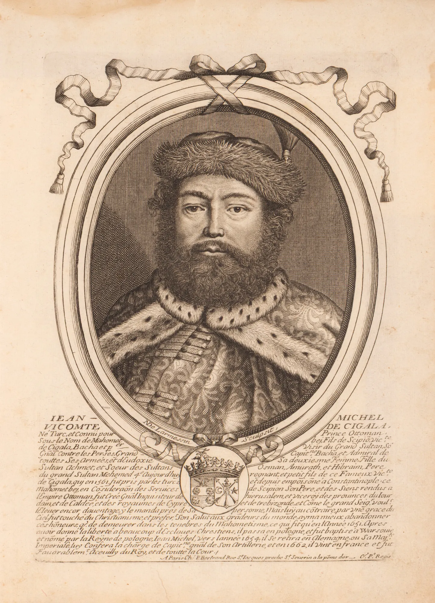 Gravură ”Cavaler Jean Michel de Cigala”, de Nicolas de Larmessin, Paris, 1680