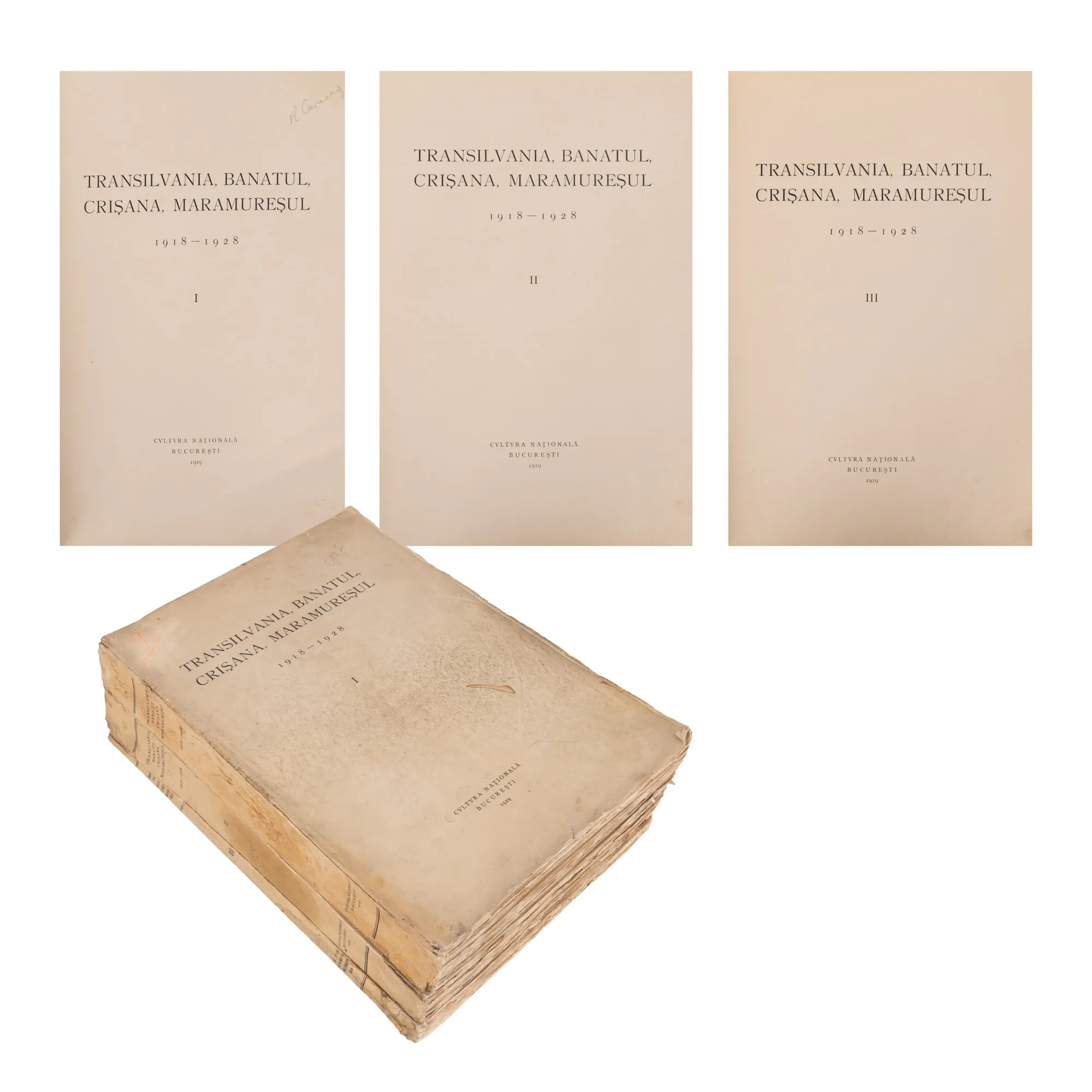 ”Transilvania, Banatul, Crișana, Maramureșul. 1918 - 1928”, volumele I-III, București, 1929, provin din arhiva Remus Caracaș