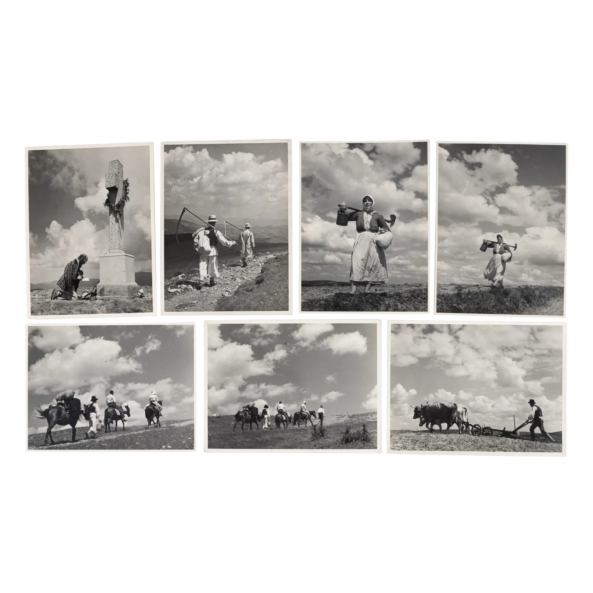 Lot format din șapte fotografii ilustrând țărani din Cojocna, Cluj, fotograf Căpitan Ioan Șuțu, 1937