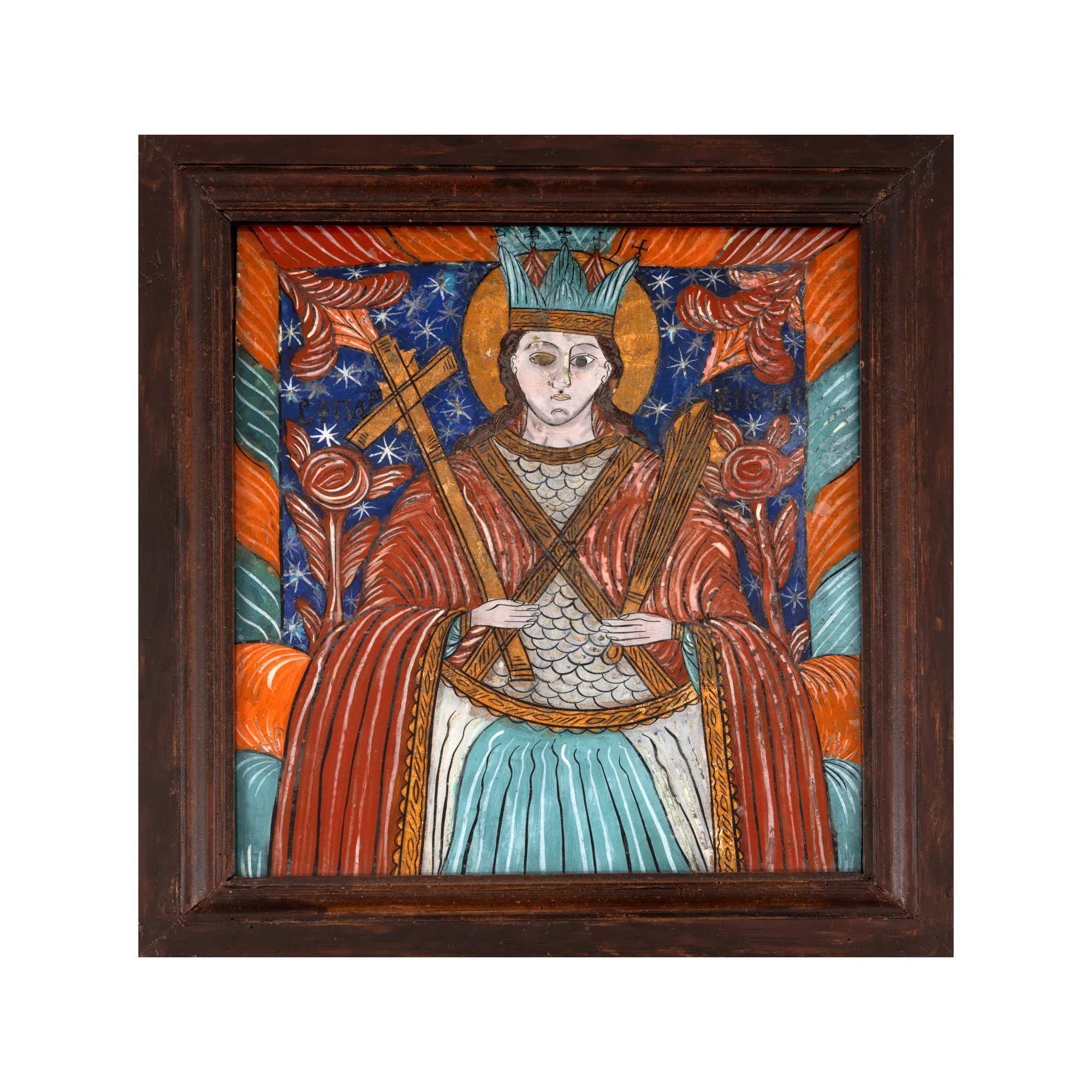 Icoană pe glajă, ”Sfânta Paraschiva", atelierul familiei Tămaș din Făgăraș, probabil Petru Tămaș-tatăl, a doua jumătate a sec. XIX