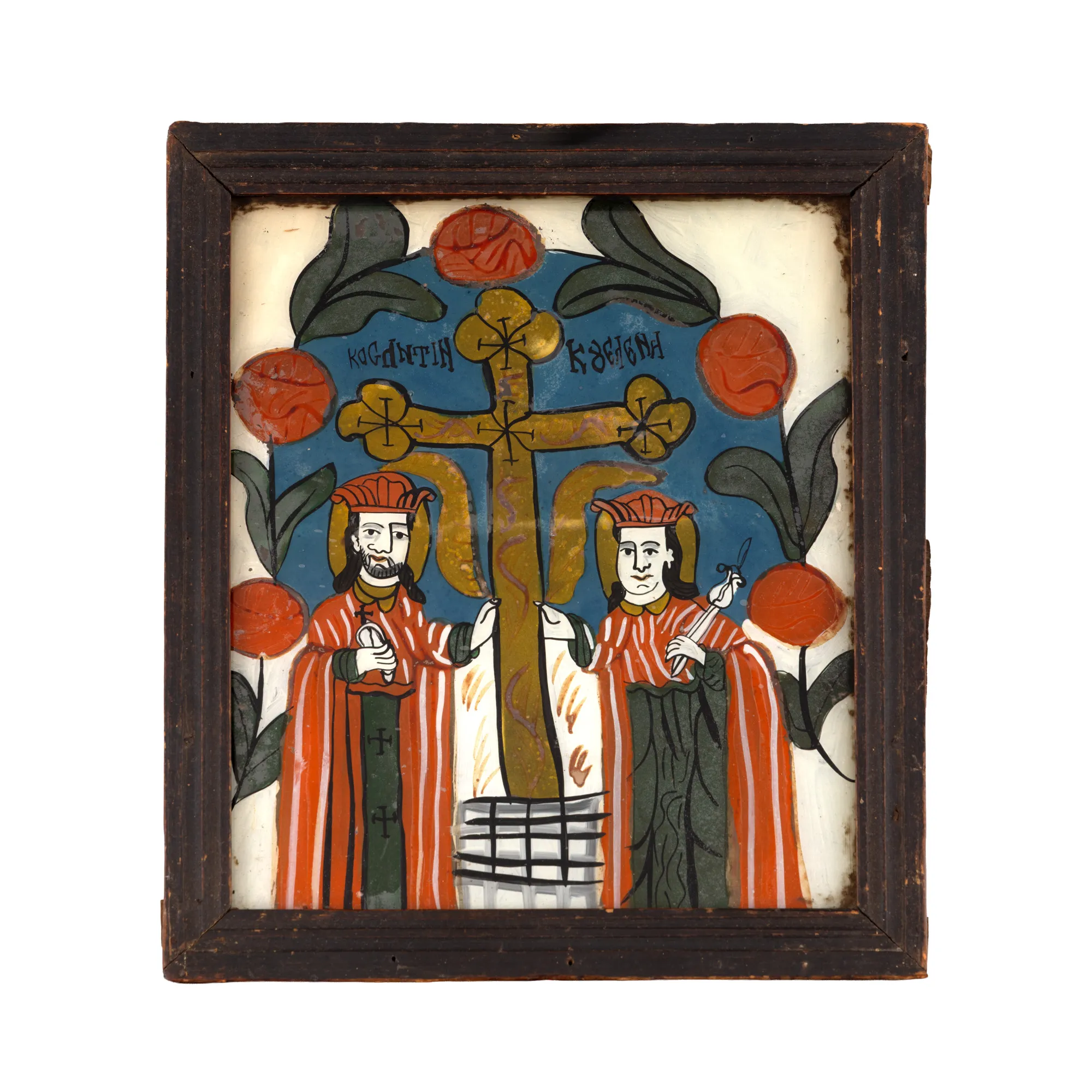 Icoană pe glajă, ”Sfinții Împărați Constantin și Elena”, atelier din Gherla, sfârșitul sec. XIX