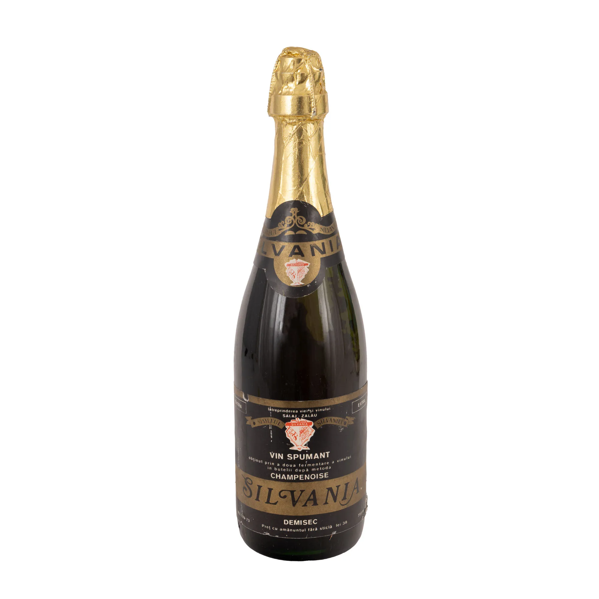 Sticlă de vin spumant ”Silvania”, produs la Întreprinderea viei și vinului, Zalău, 1973, sigilată