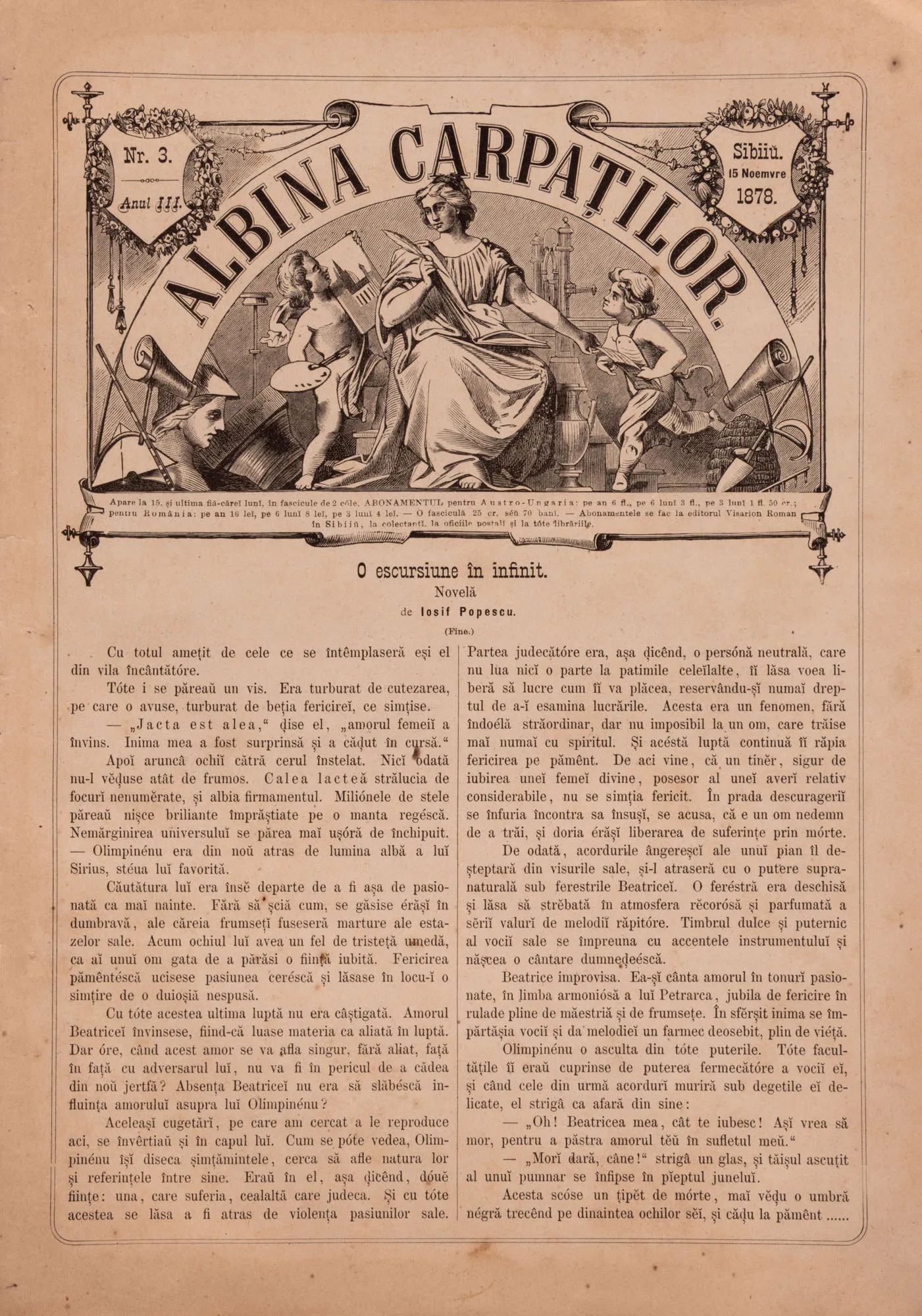 Revista ”Albina Carpaților”, anul III, nr. 3, 15 noiembrie 1878