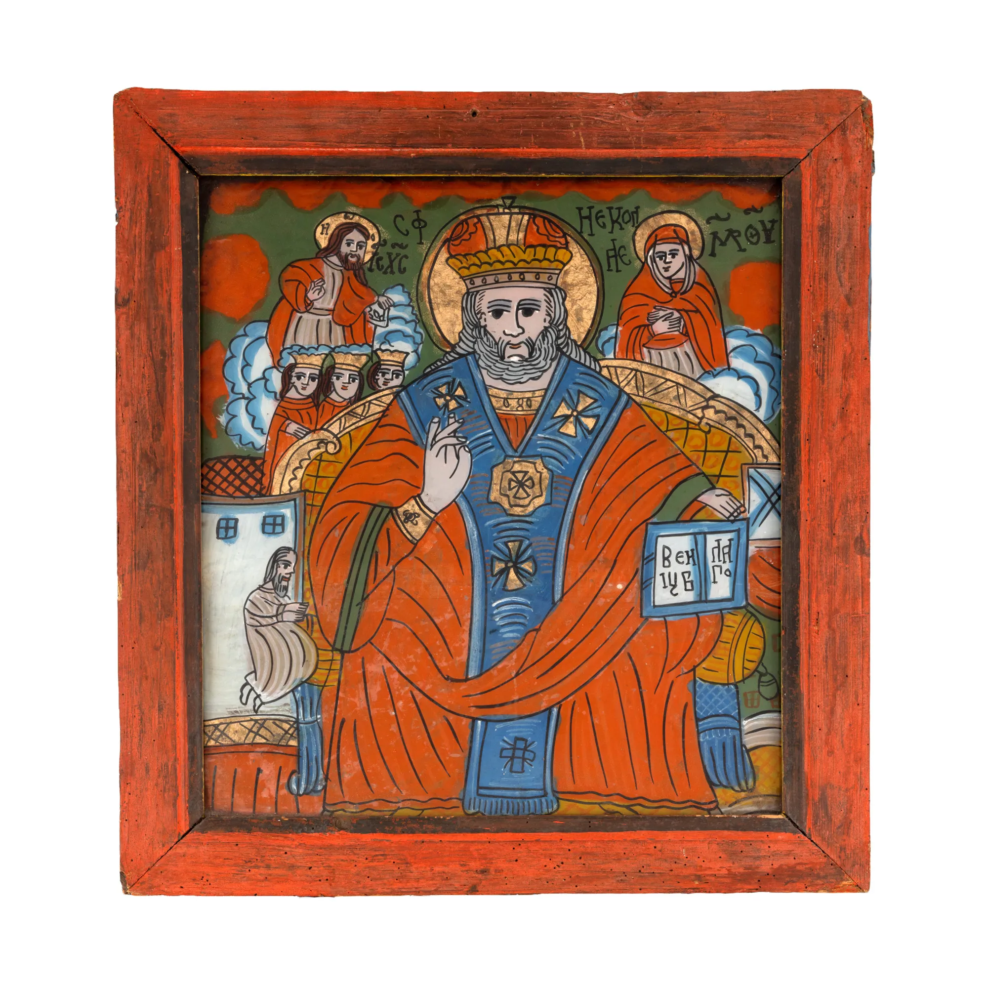 Icon on glass, "Saint Nicholas", workshop from Scheii Brasovului, second half of the 19th century