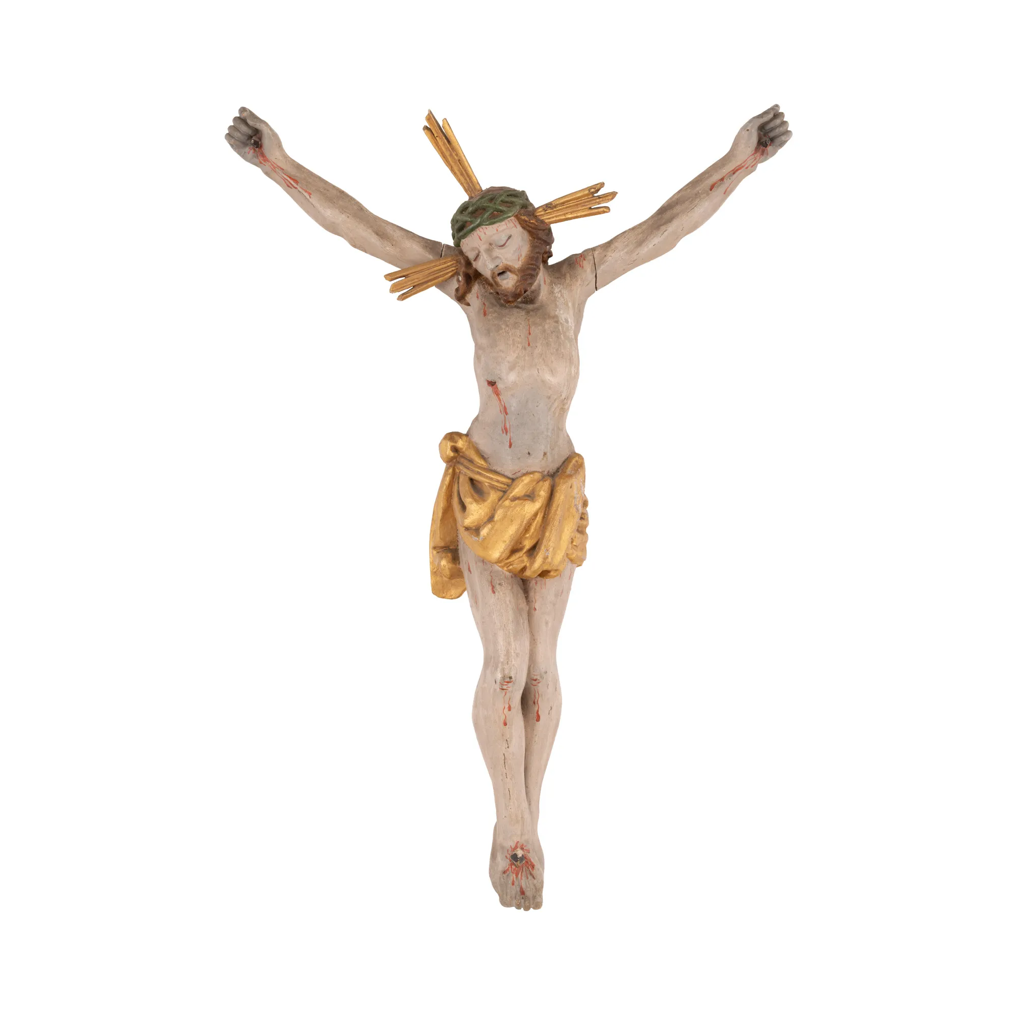 Statuetă din lemn, ”Corpus Christi”, școală transilvăneană, sfârșitul sec. XVIII-începutul sec. XIX, piesă rară, de colecție