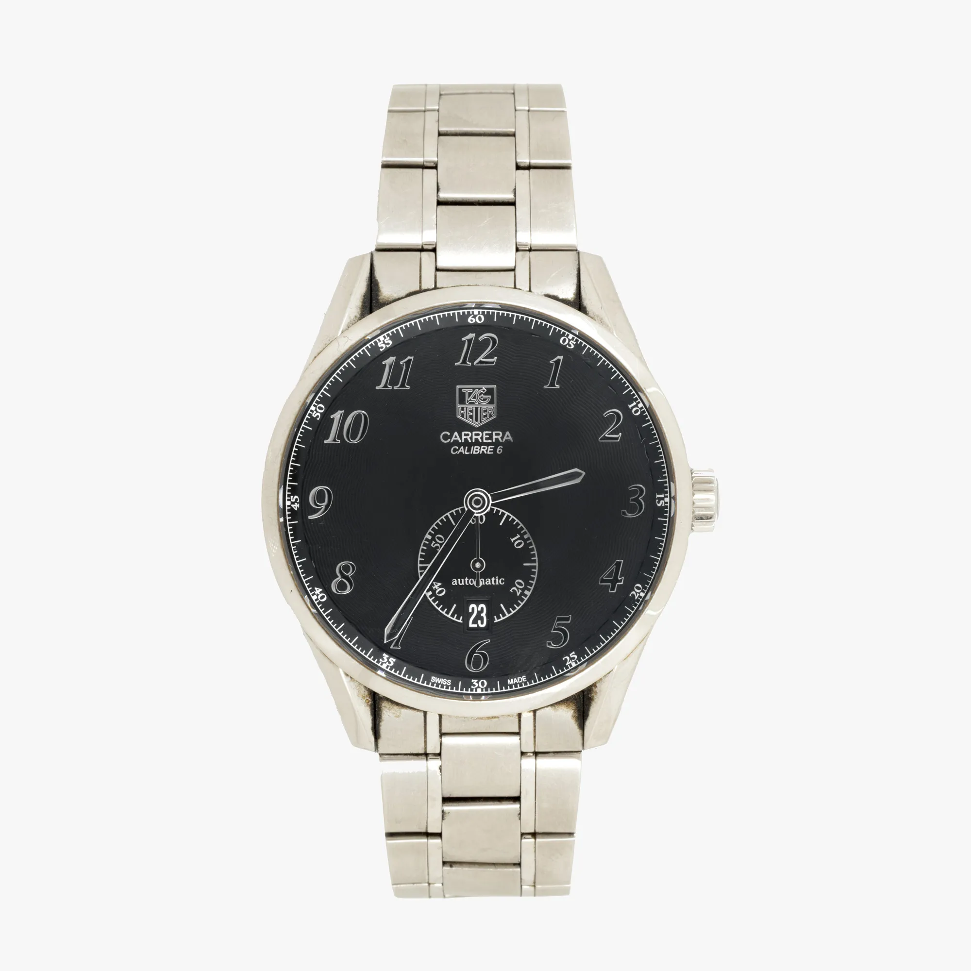 Ceas Tag Heuer Carrera Calibre 6, de mână, bărbătesc, însoțit de cutia originală, card de garanție și manual de instrucțiuni