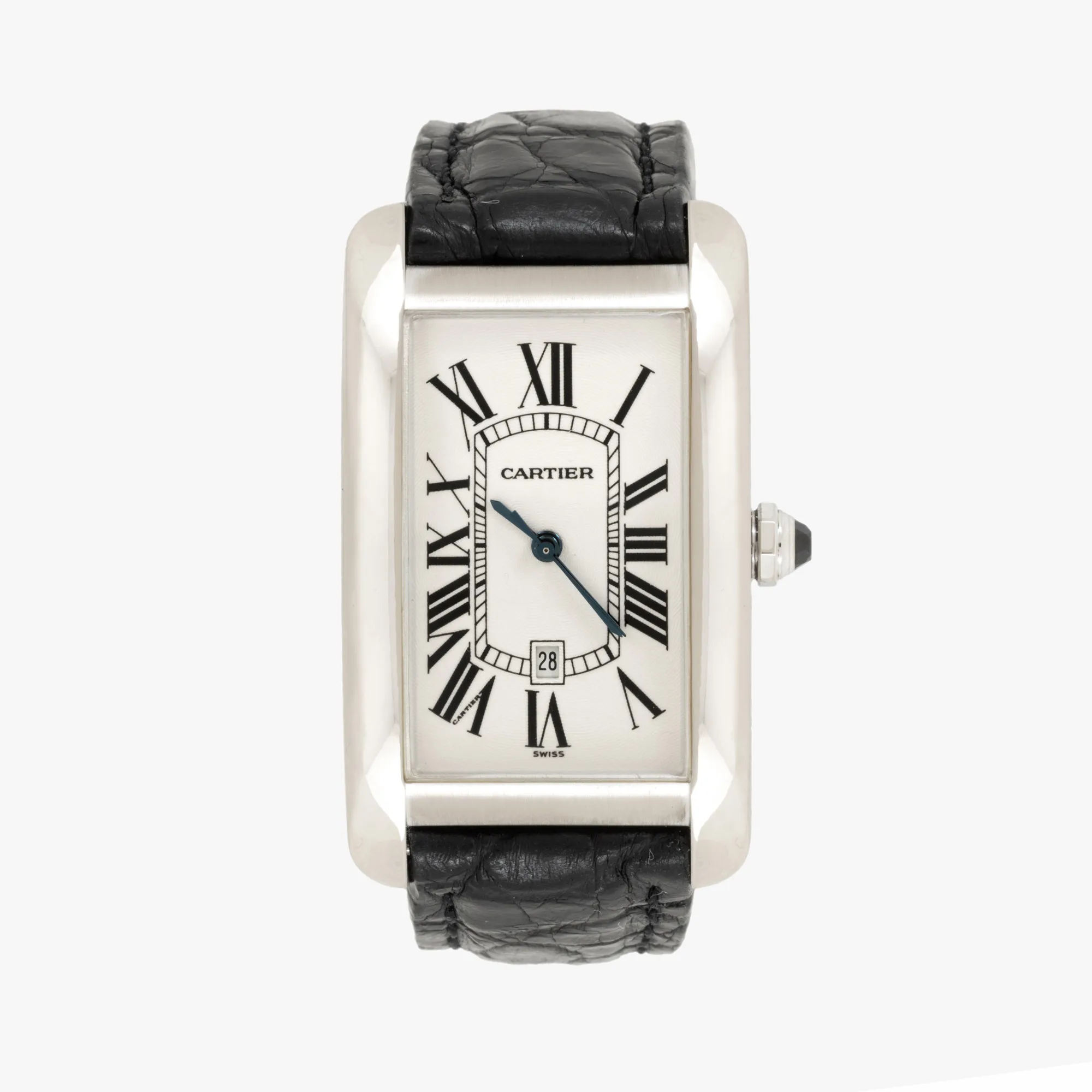 Cartier Tank Americaine Watch, in white gold, for men, accompanied by the original box, authenticity certificate, and brochure