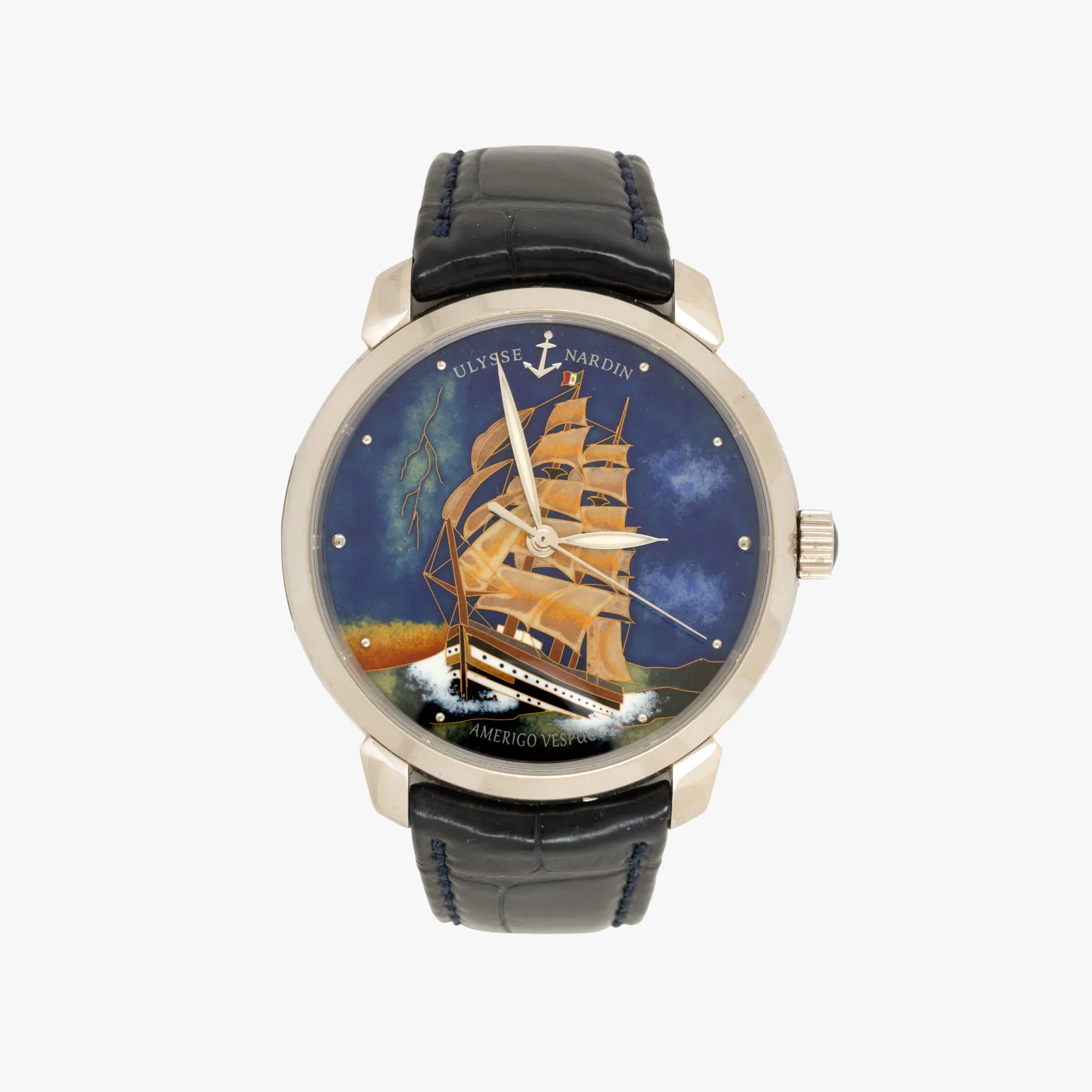 Rar ceas Ulysse Nardin Classico Cloisonné, din aur, de mână, bărbătesc, ediție limitată Amerigo Vespucci No. 7/30, însoțit de cutia originală, card de garanție, certificat pentru chronometru și certificat pentru ediția limitată