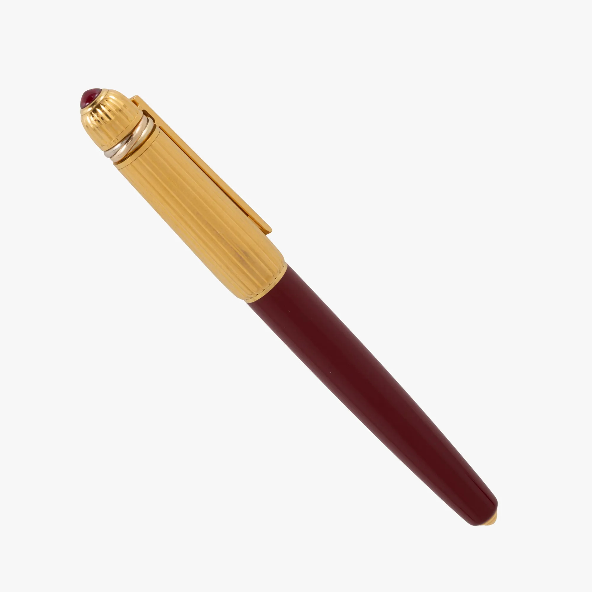 Stilou Cartier Pasha, cu peniță din aur și rubin în capac, însoțit de cutie originală