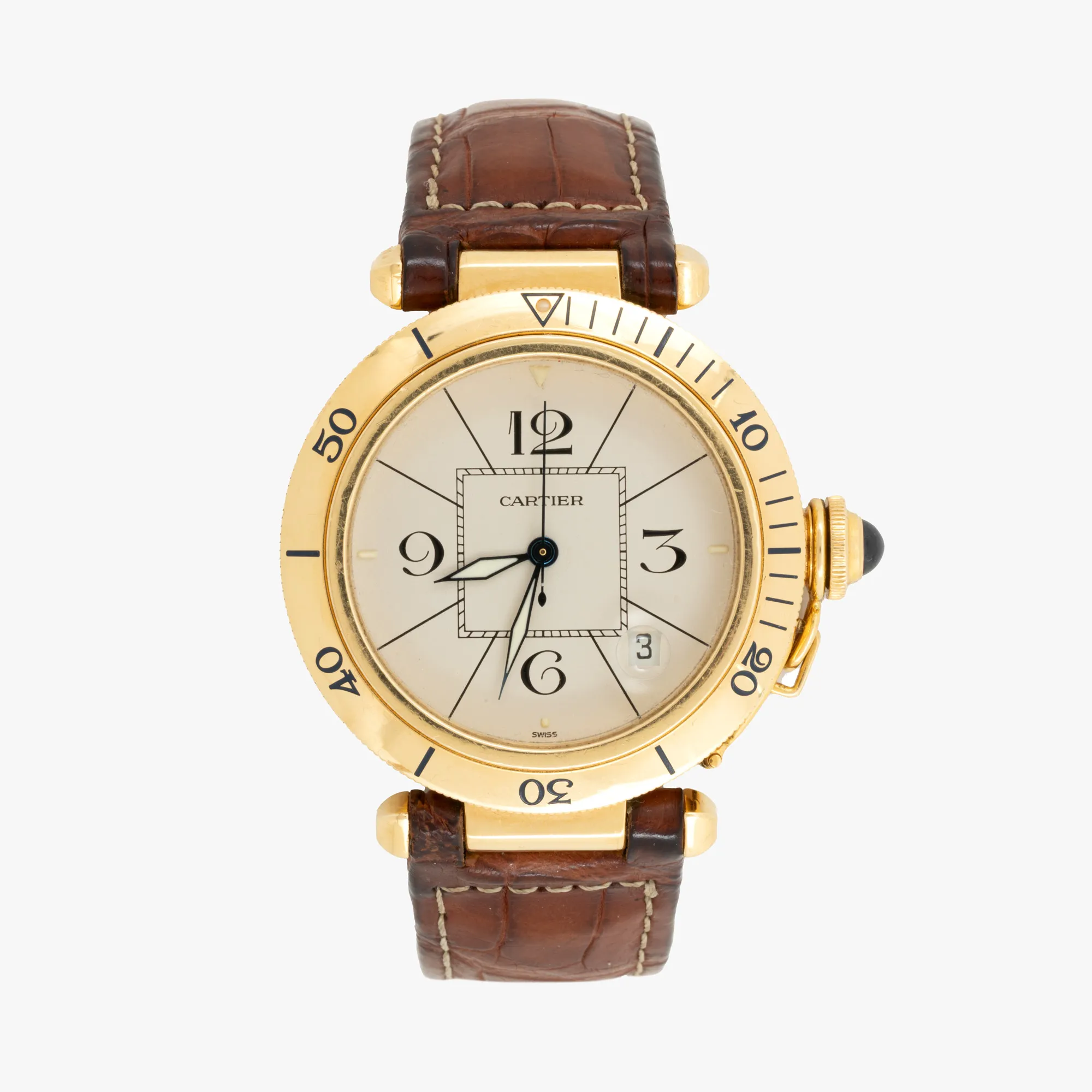 Ceas Cartier Pasha, din aur, de mână, bărbătesc, însoțit de cutie originală