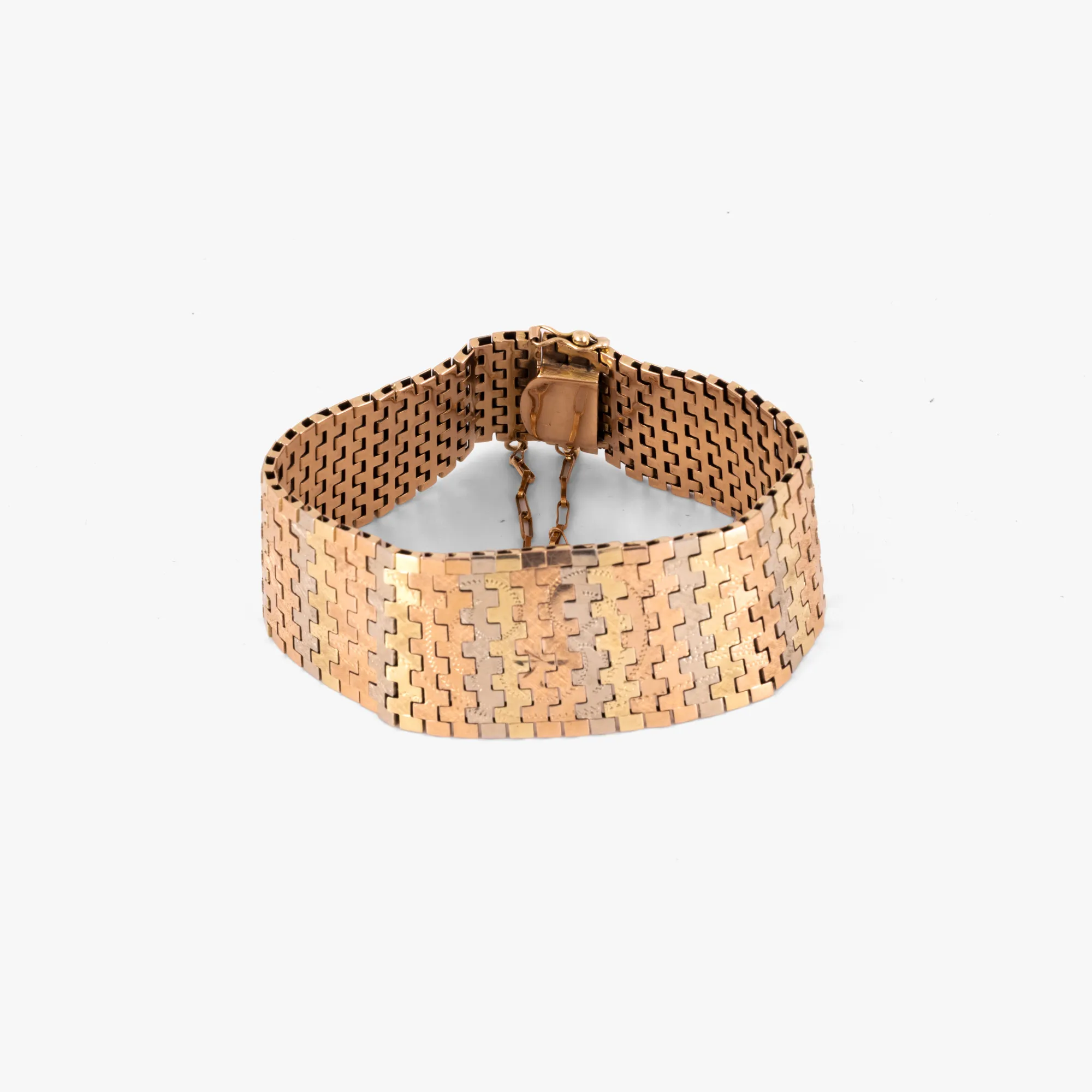 Massive tricolor gold bracelet, cca. 1960