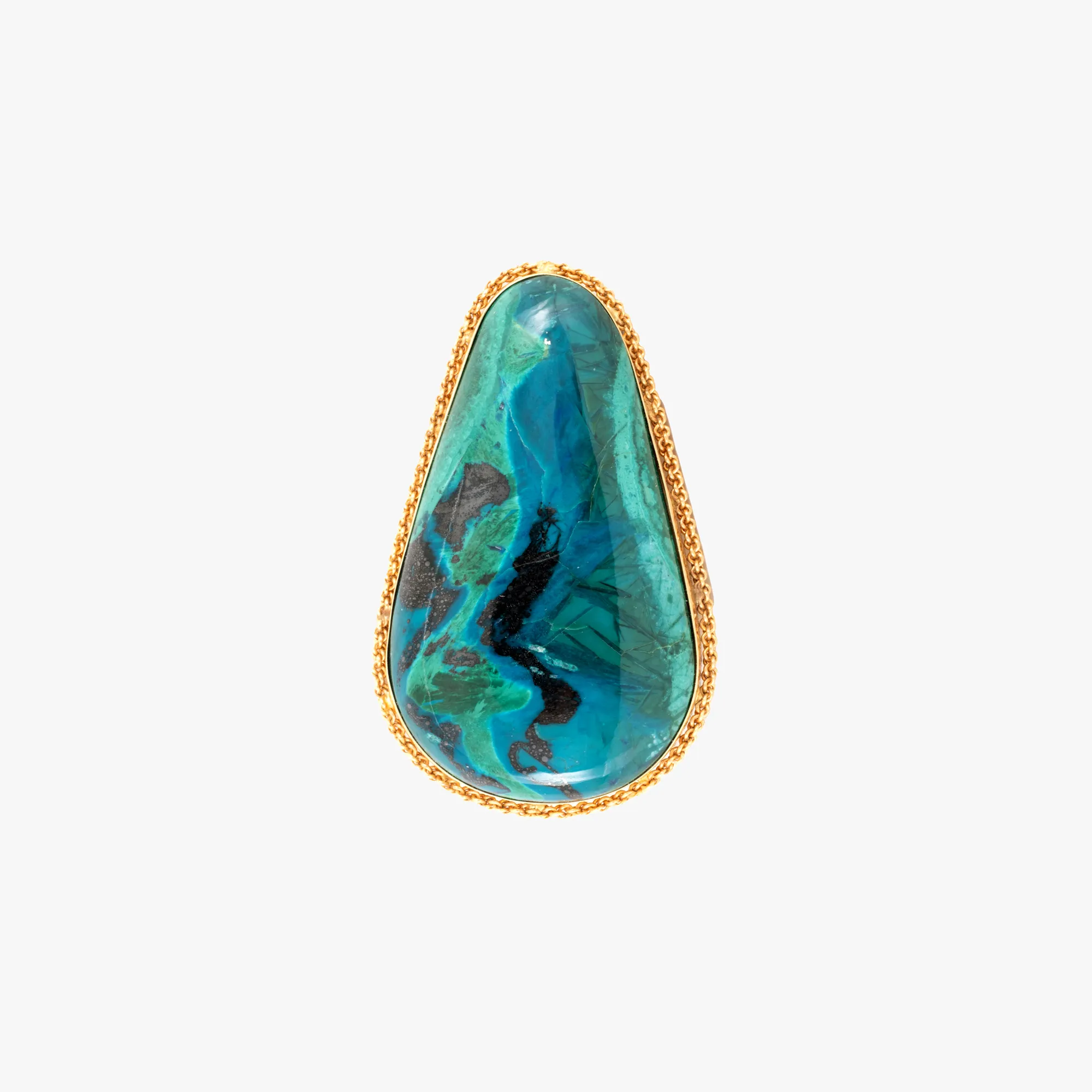 Gold pendant-brooch decorated with chrysocolla