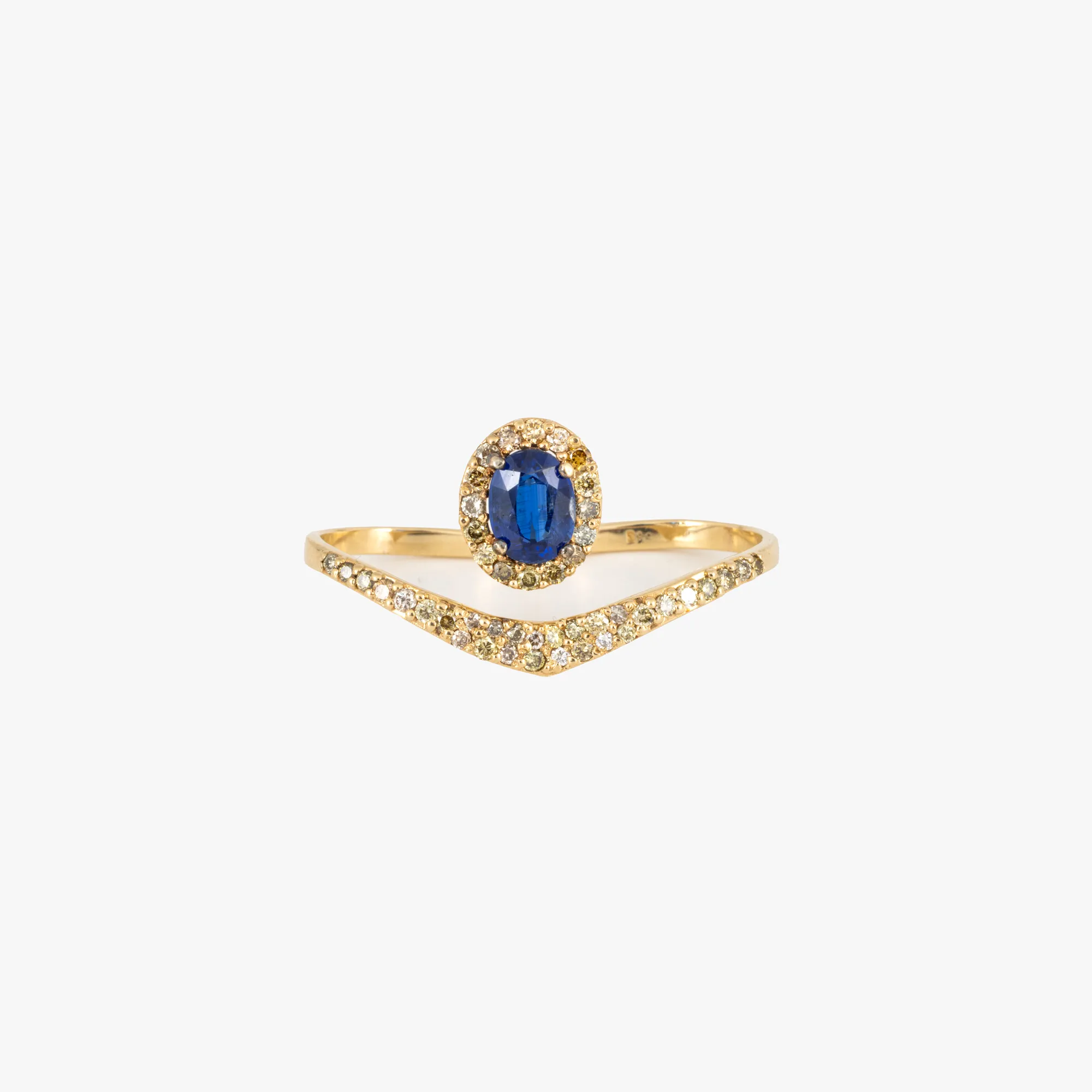 Double gold ring, decorated with diamonds and kyanite, accompanied by an additional gemological certificate