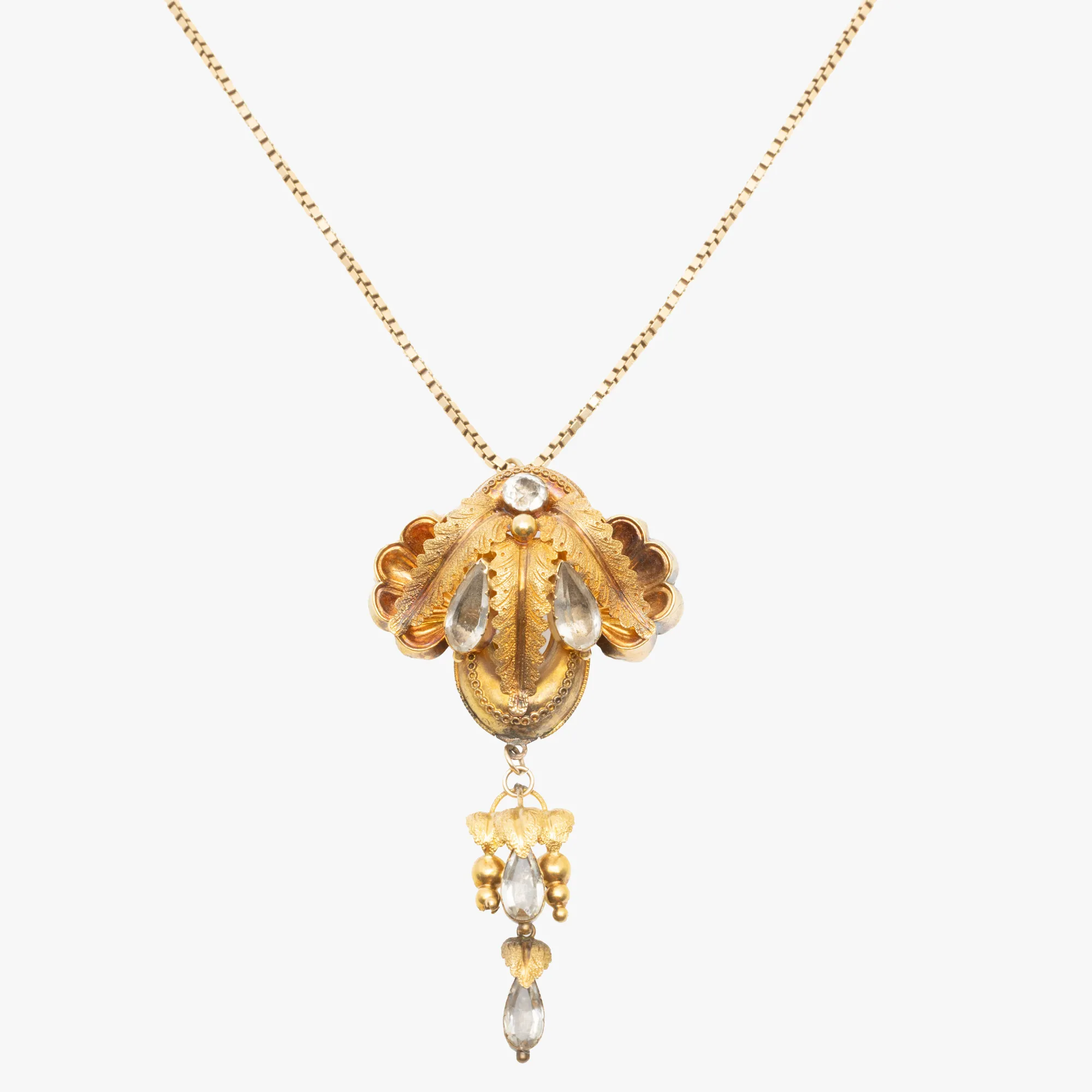 Victorian-style gold chain with quartz pendant-brooch, cca. 1890