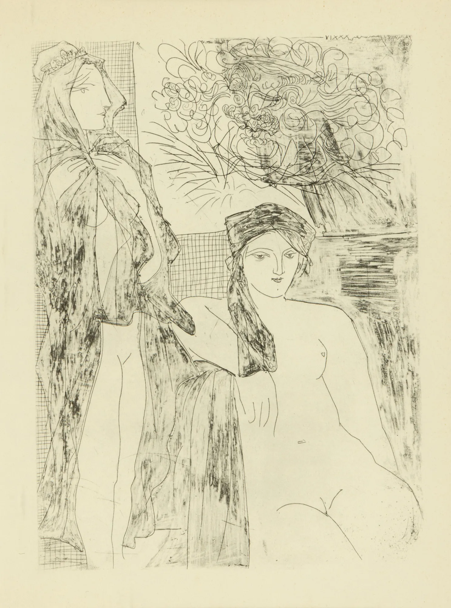 Femme au voile, modèle assis et tête de Rembrandt