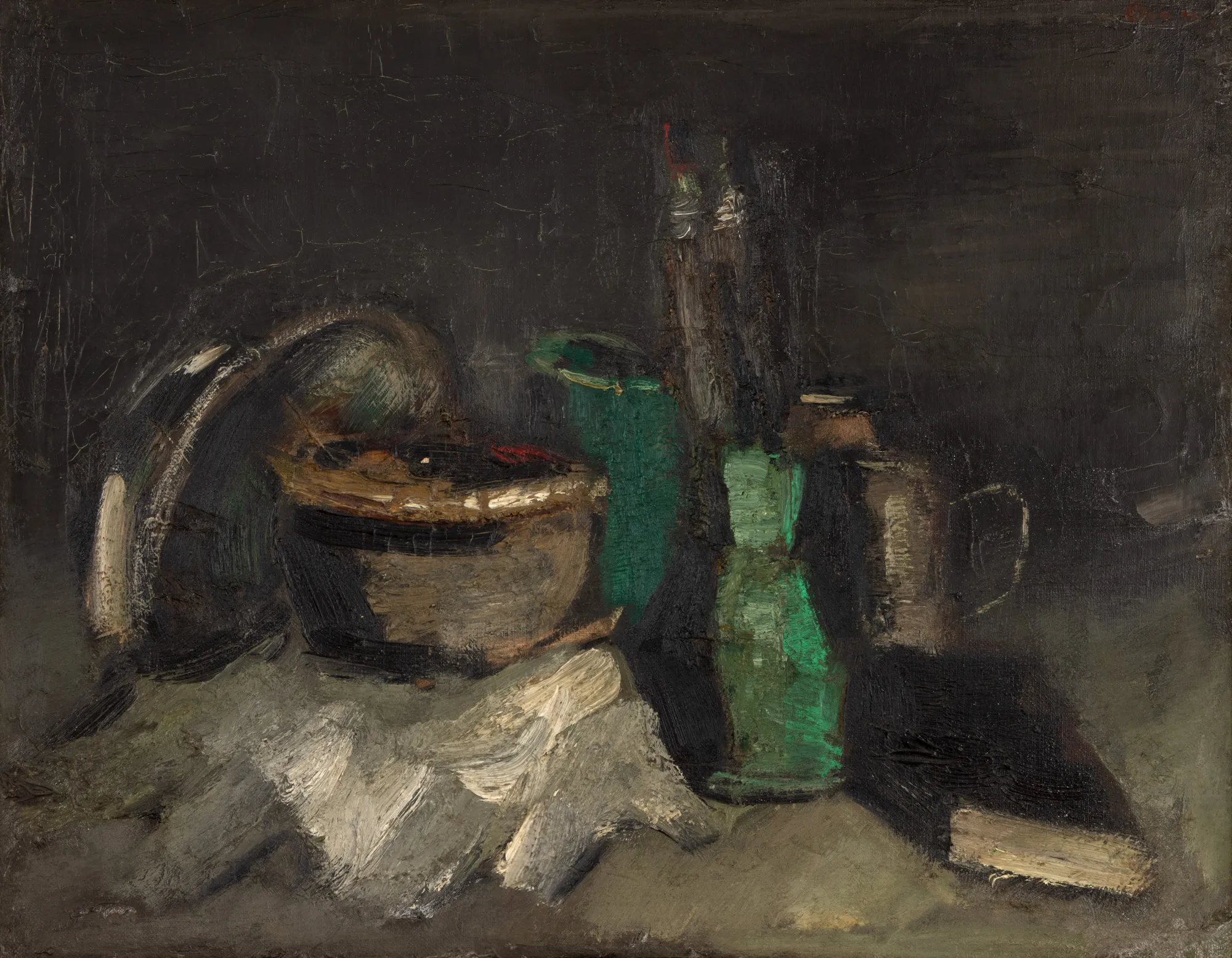 Still Life with Brushes, Colors and Book