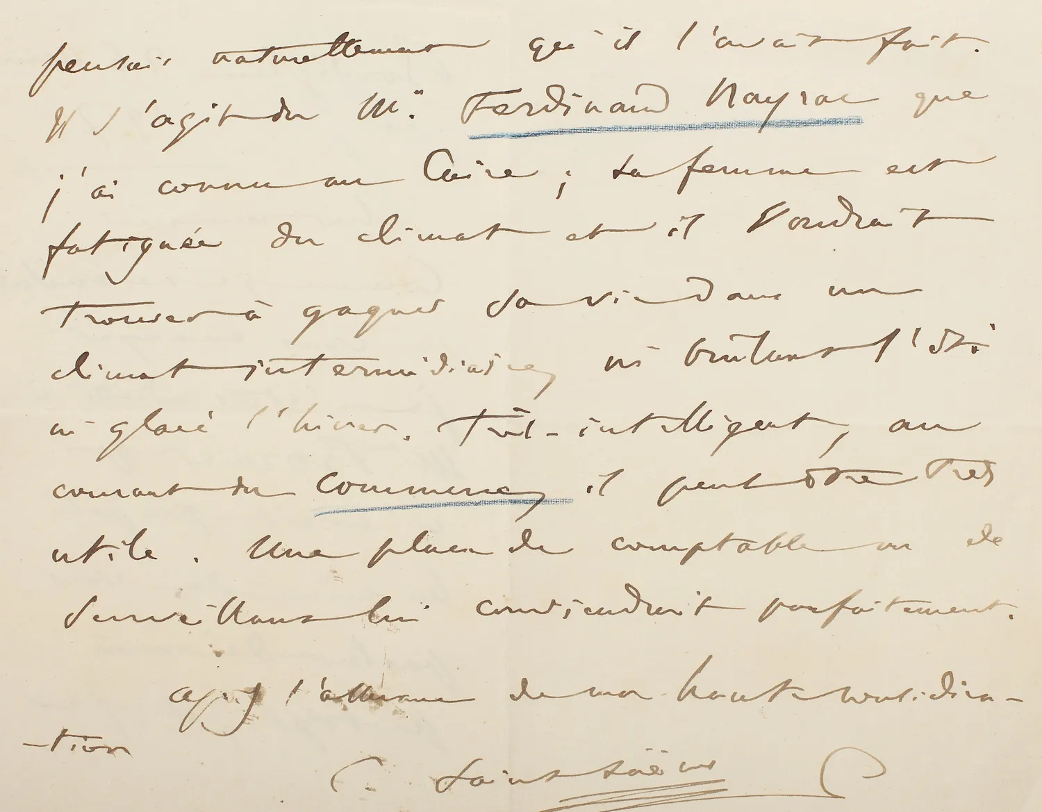 Scrisoare a compozitorului Camille Saint-Saëns, purtând semnătura acestuia