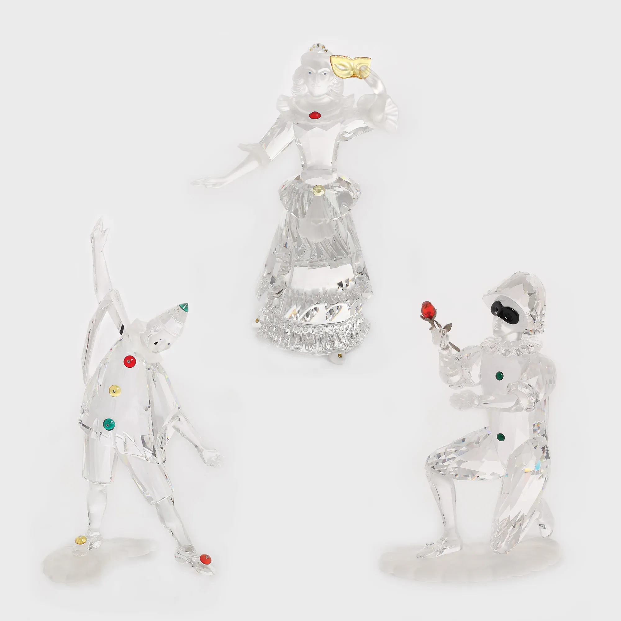 "Masquerade" - colecţie de trei figurine din cristal Swarovski, înfăţişând personaje commedia del'arte