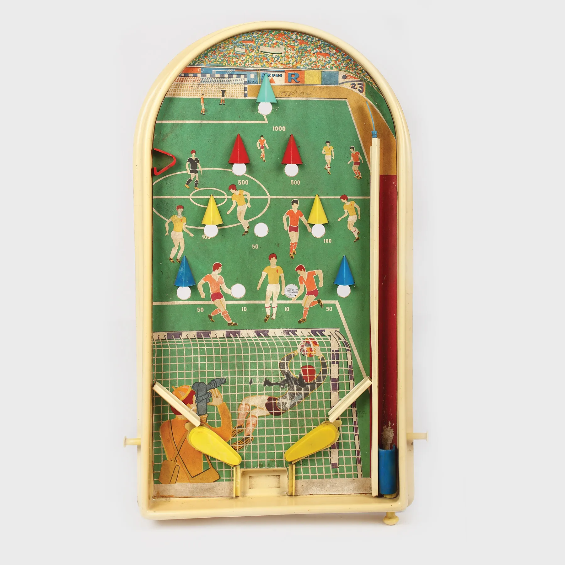 Joc pinball pentru copii, cu scene de fotbal, anii '80