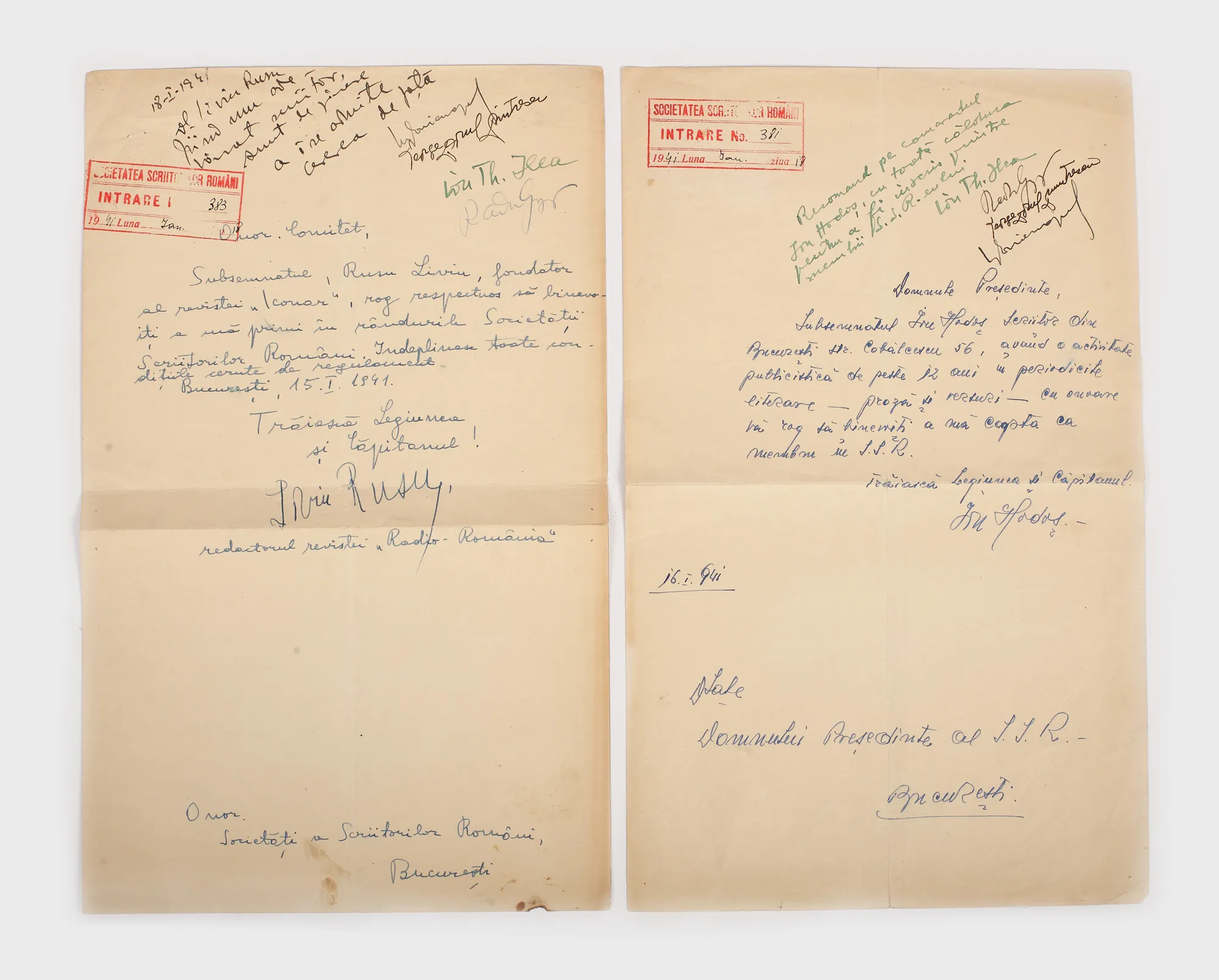Document purtând semnăturile olografe ale scriitorilor Radu Gyr, Ion Th. Ilea și Liviu Rusu