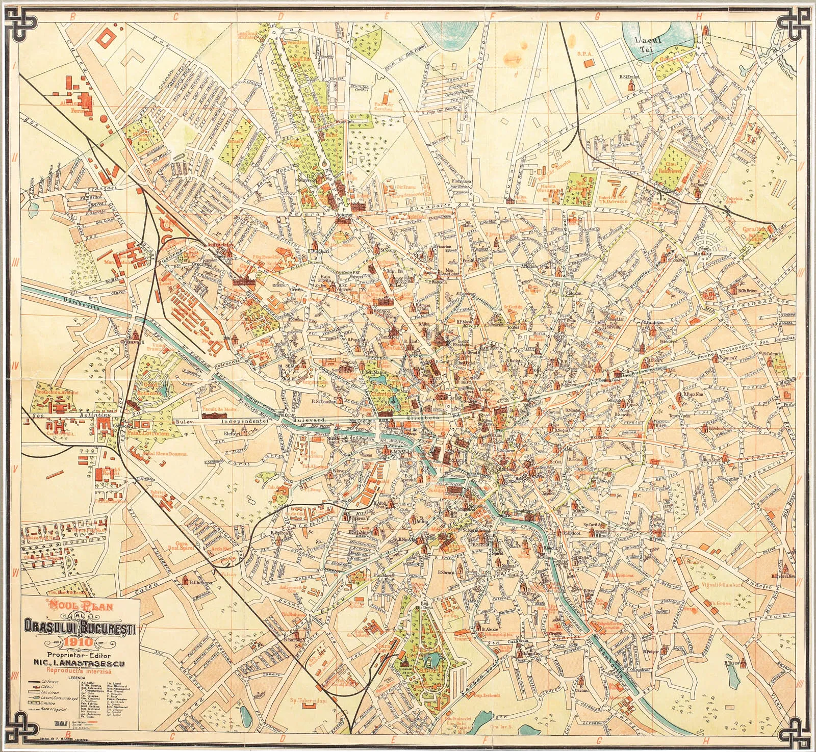 Planul oraşului Bucureşti în vremea Regelui Carol I, editor Nicolae Anastasescu, 1910